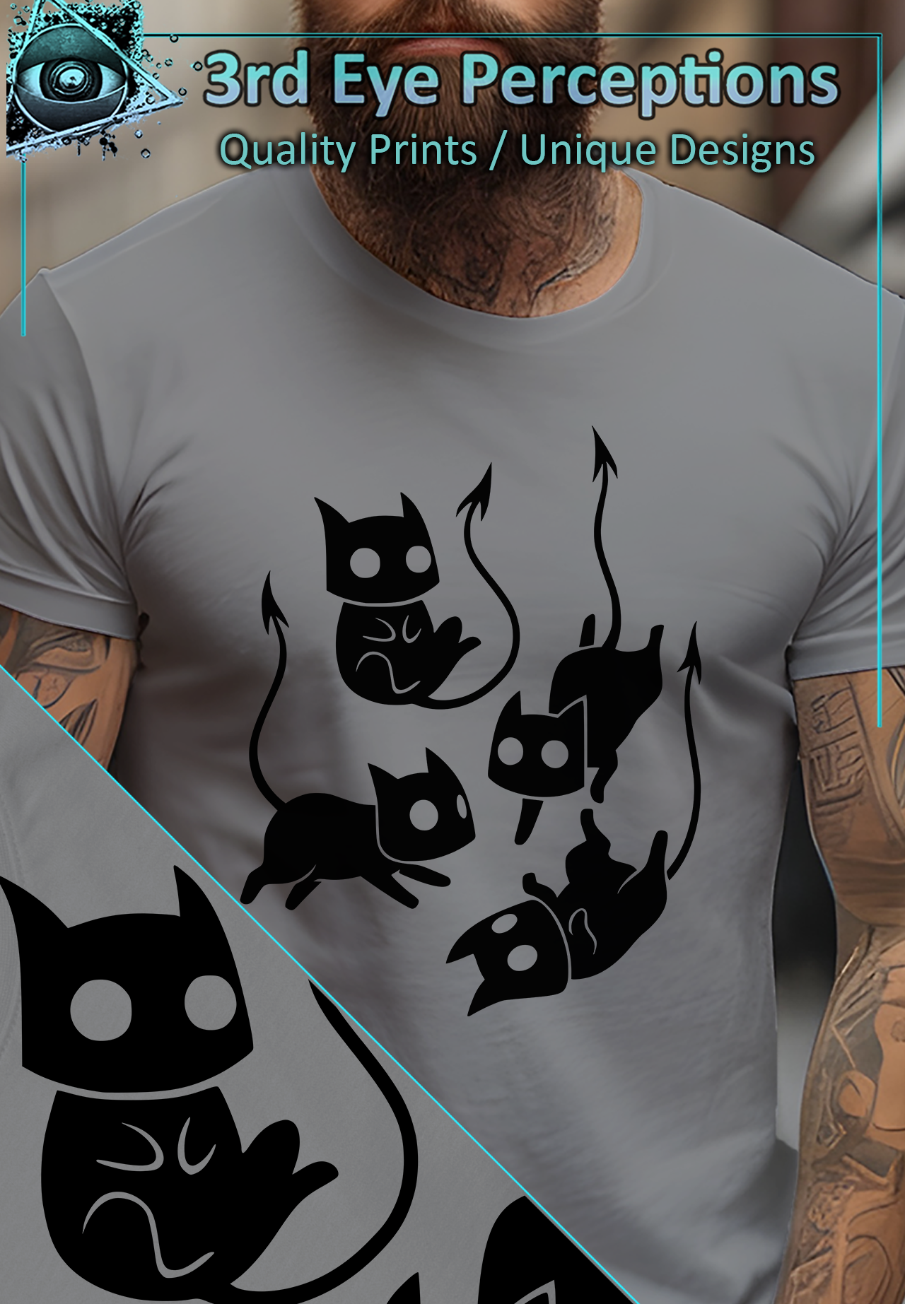 Funny Adorable Demon Cat Graphic Gothic Obscure Cartoon Black