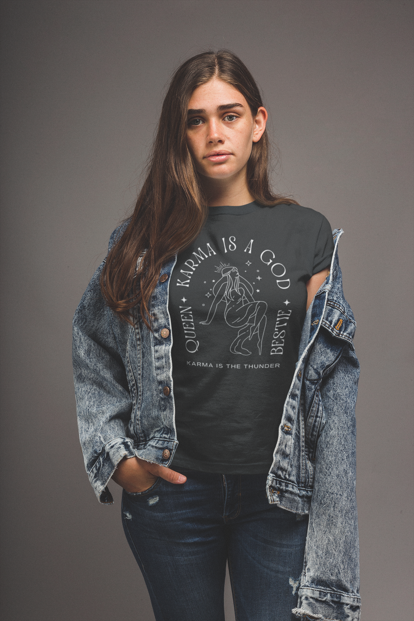Karma Is A God, Karma is the thunder Taylor Swiftie T-Shirt, Unisex Garment-Dyed Tee in pepper, Spiritual Vibe Tee