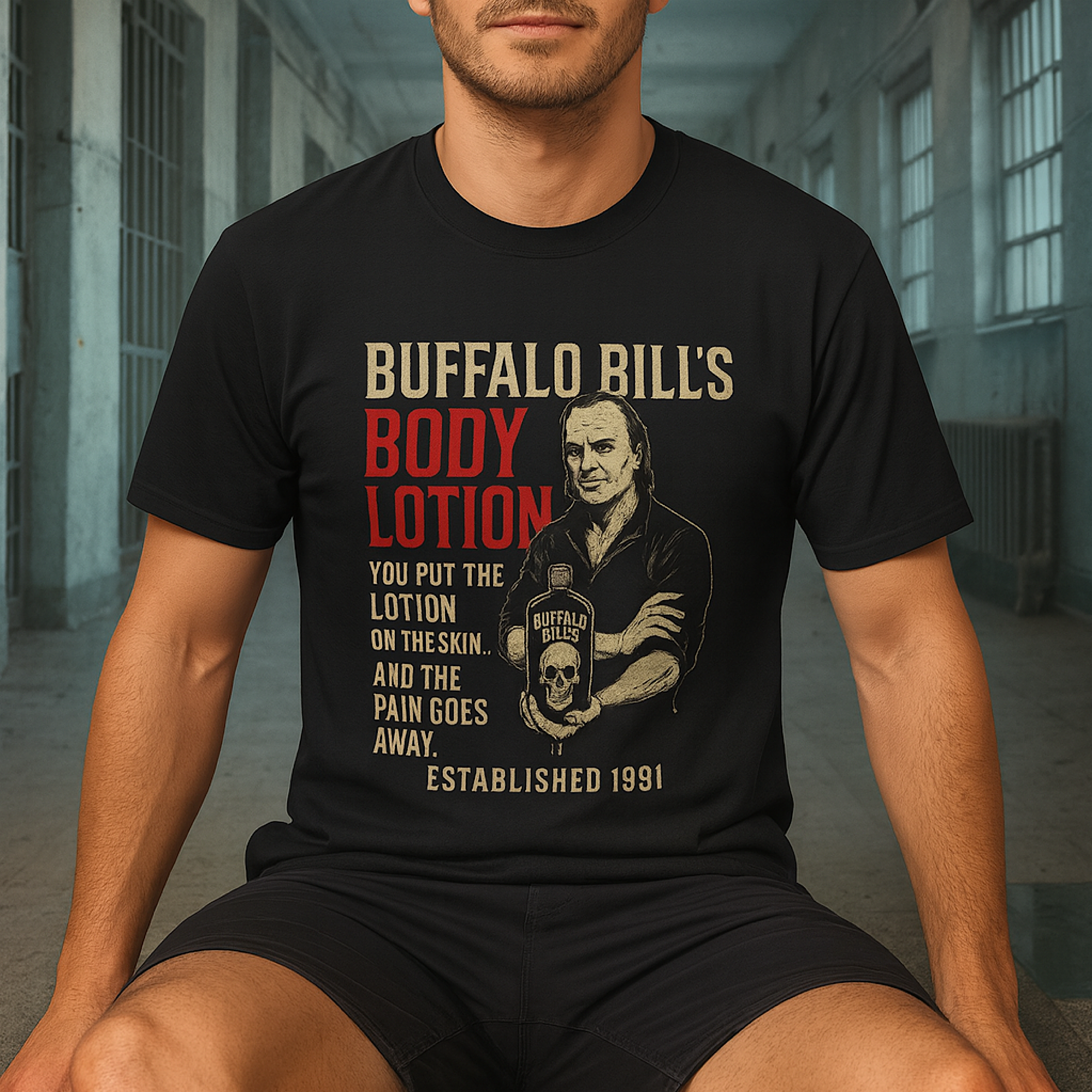 Buffalo Bill’s Body Lotion T-Shirt Silence of the Lambs Horror Parody Tee Goth Buffalo Bill’s Body Lotion T-Shirt Silence of the Lambs Horror Parody Tee Goth