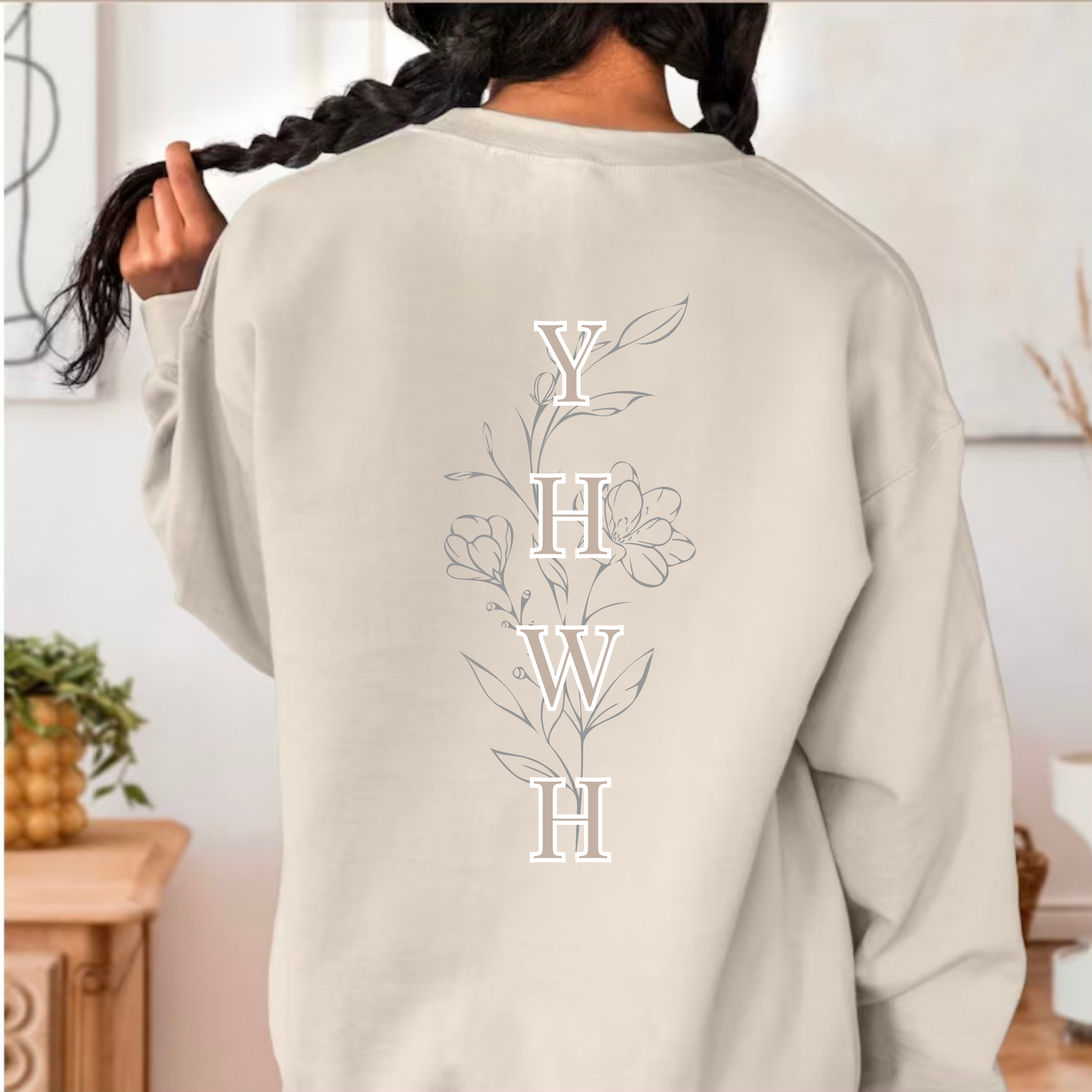 YHWH Floral Unisex Crewneck Sweatshirt - Cozy Casual Wear, Spiritual Gift, Everyday Comfort, Perfect for Holidays, Unisex Apparel product thumbnail image