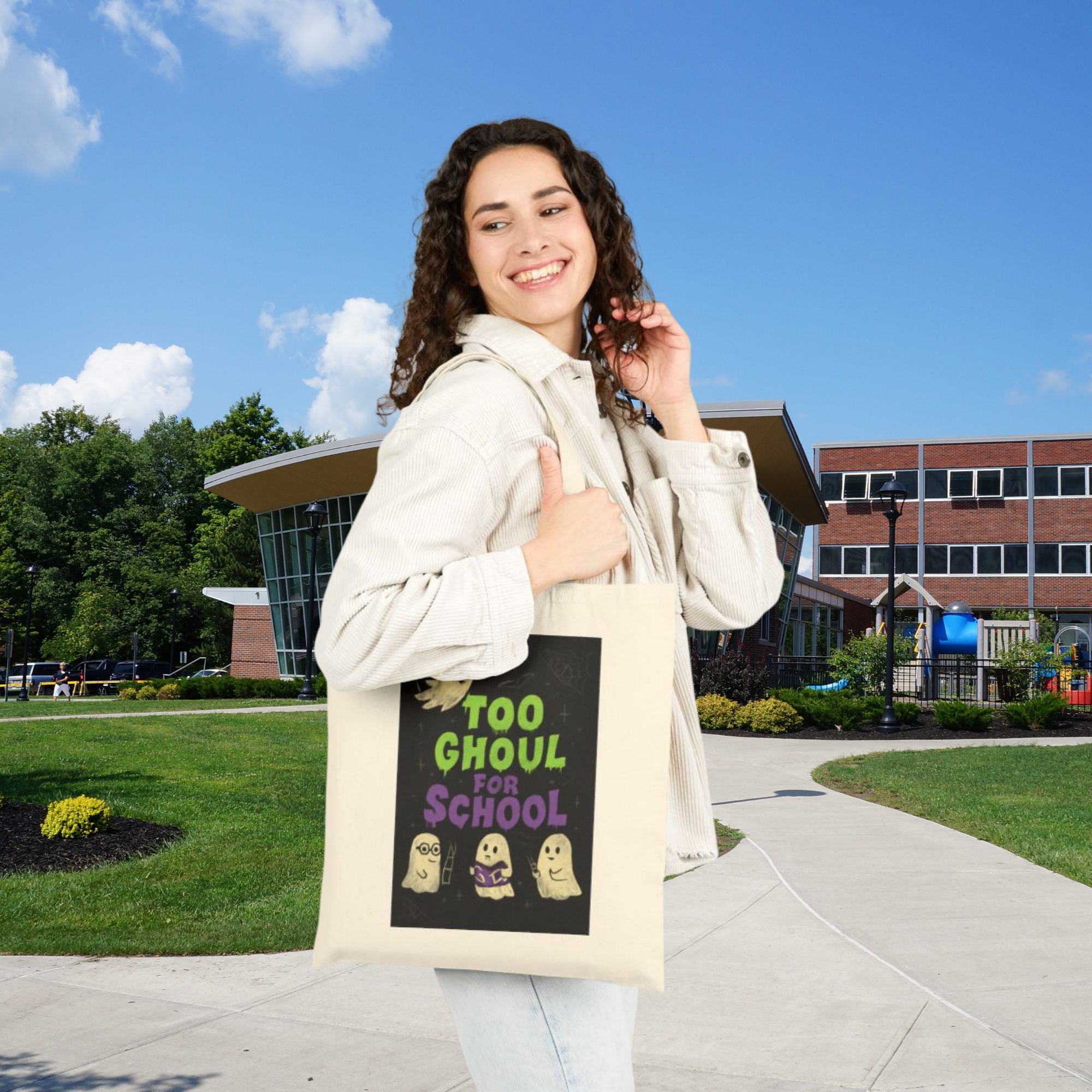 Too Ghoul for School Tote Bag | Halloween Ghost Canvas Tote | Spooky Cute Teacher Gift | Back to School Library/Book Bag product thumbnail image Too Ghoul for School Tote Bag | Halloween Ghost Canvas Tote | Spooky Cute Teacher Gift | Back to School Library/Book Bag product thumbnail image