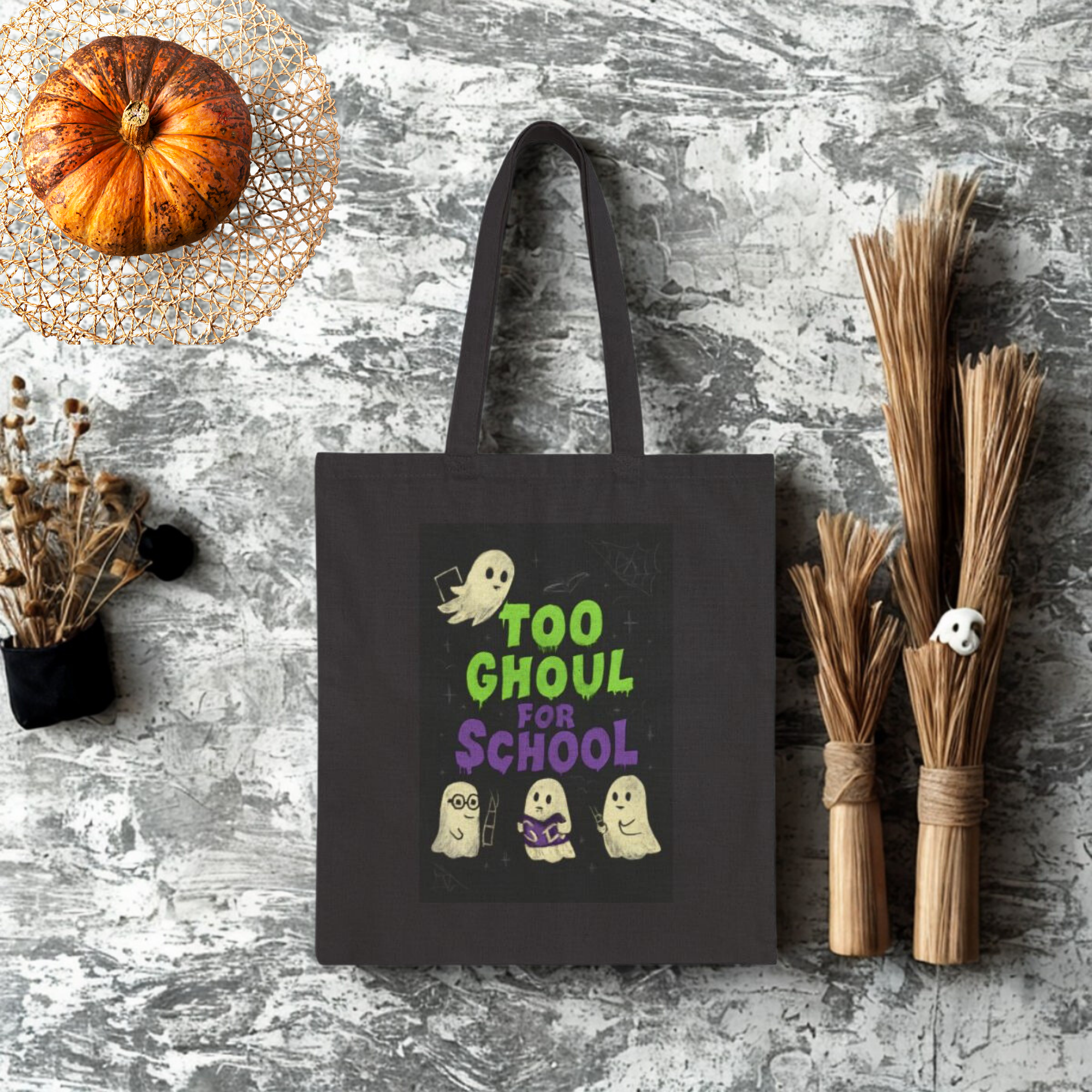 Too Ghoul for School Tote Bag | Halloween Ghost Canvas Tote | Spooky Cute Teacher Gift | Back to School Library/Book Bag product thumbnail image Too Ghoul for School Tote Bag | Halloween Ghost Canvas Tote | Spooky Cute Teacher Gift | Back to School Library/Book Bag product thumbnail image