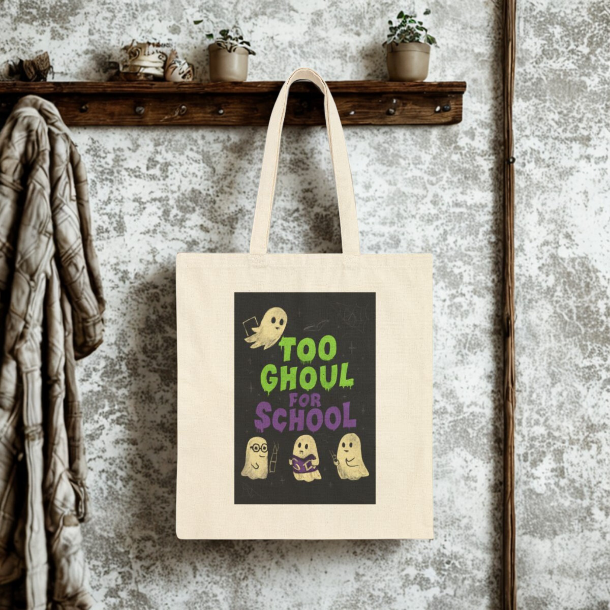 Too Ghoul for School Tote Bag | Halloween Ghost Canvas Tote | Spooky Cute Teacher Gift | Back to School Library/Book Bag product thumbnail image Too Ghoul for School Tote Bag | Halloween Ghost Canvas Tote | Spooky Cute Teacher Gift | Back to School Library/Book Bag product thumbnail image