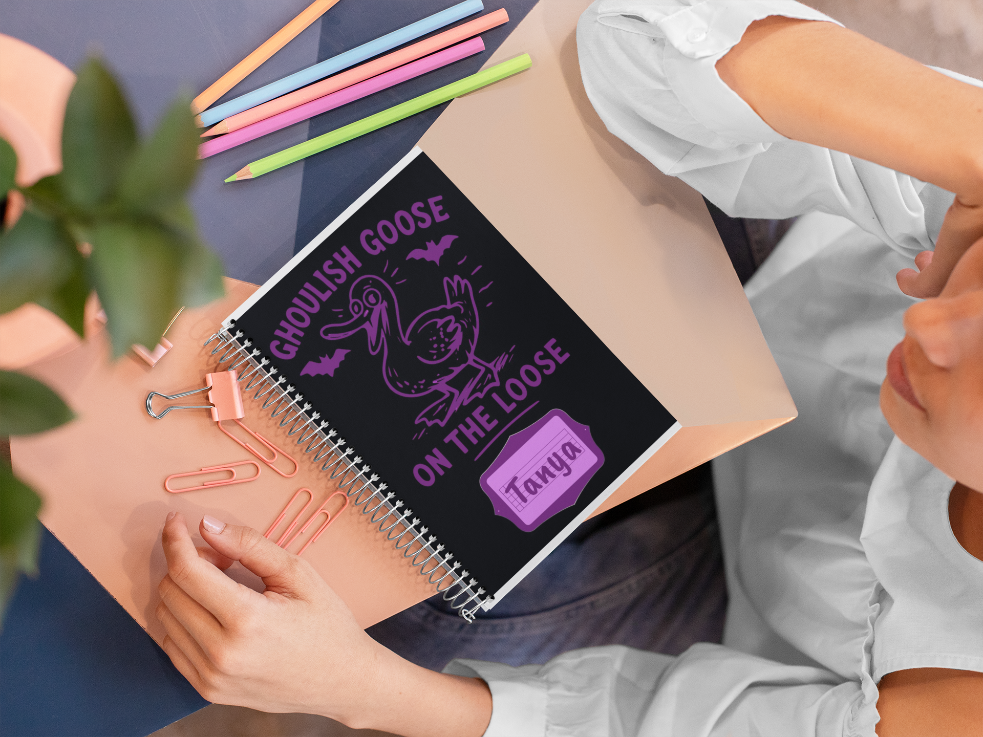 Ghoulish Goose Spiral Notebook | Cute Halloween Journal, Planning Notebook, Gift for Kids, School Stationery, Creative Writing product thumbnail image