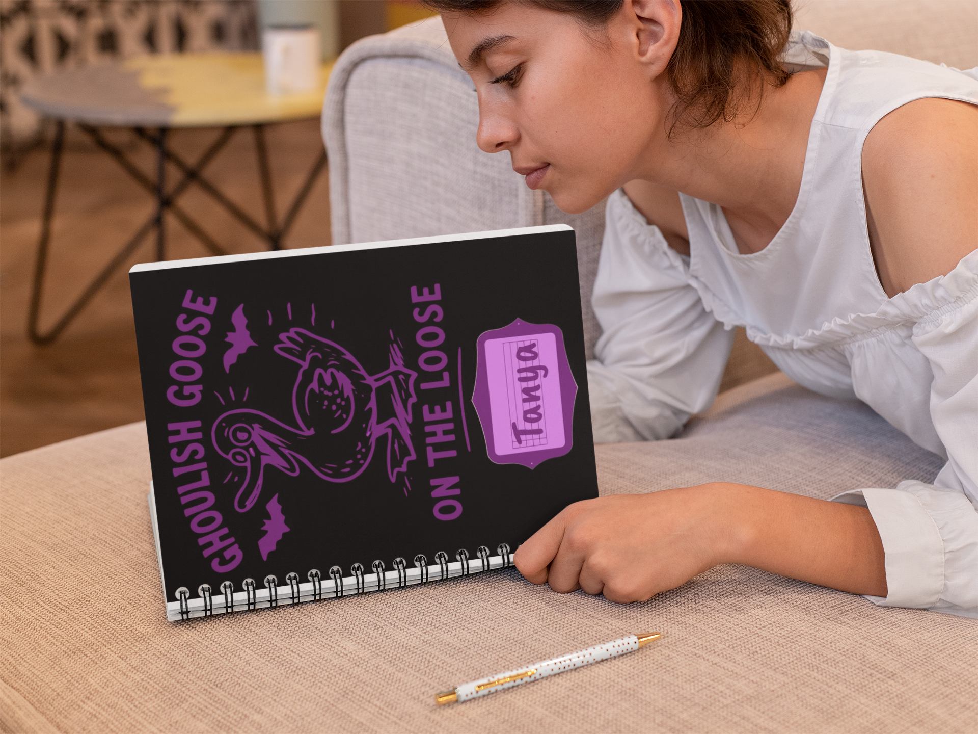 Ghoulish Goose Spiral Notebook | Cute Halloween Journal, Planning Notebook, Gift for Kids, School Stationery, Creative Writing