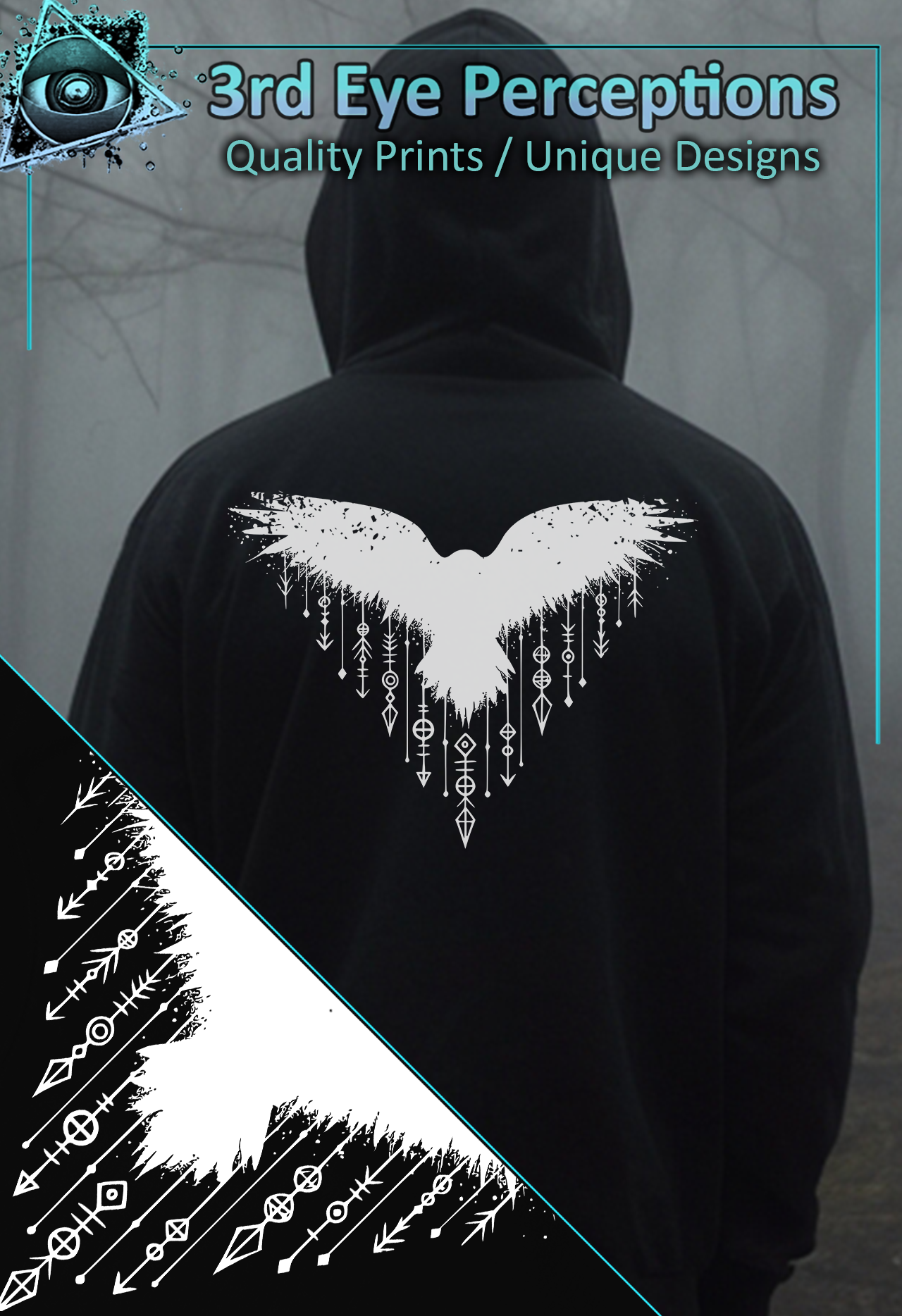 Vintage Nordic Viking Raven Norse Rune Compass White Back Print ( Unisex Heavy Blend™ Hooded ) product thumbnail image