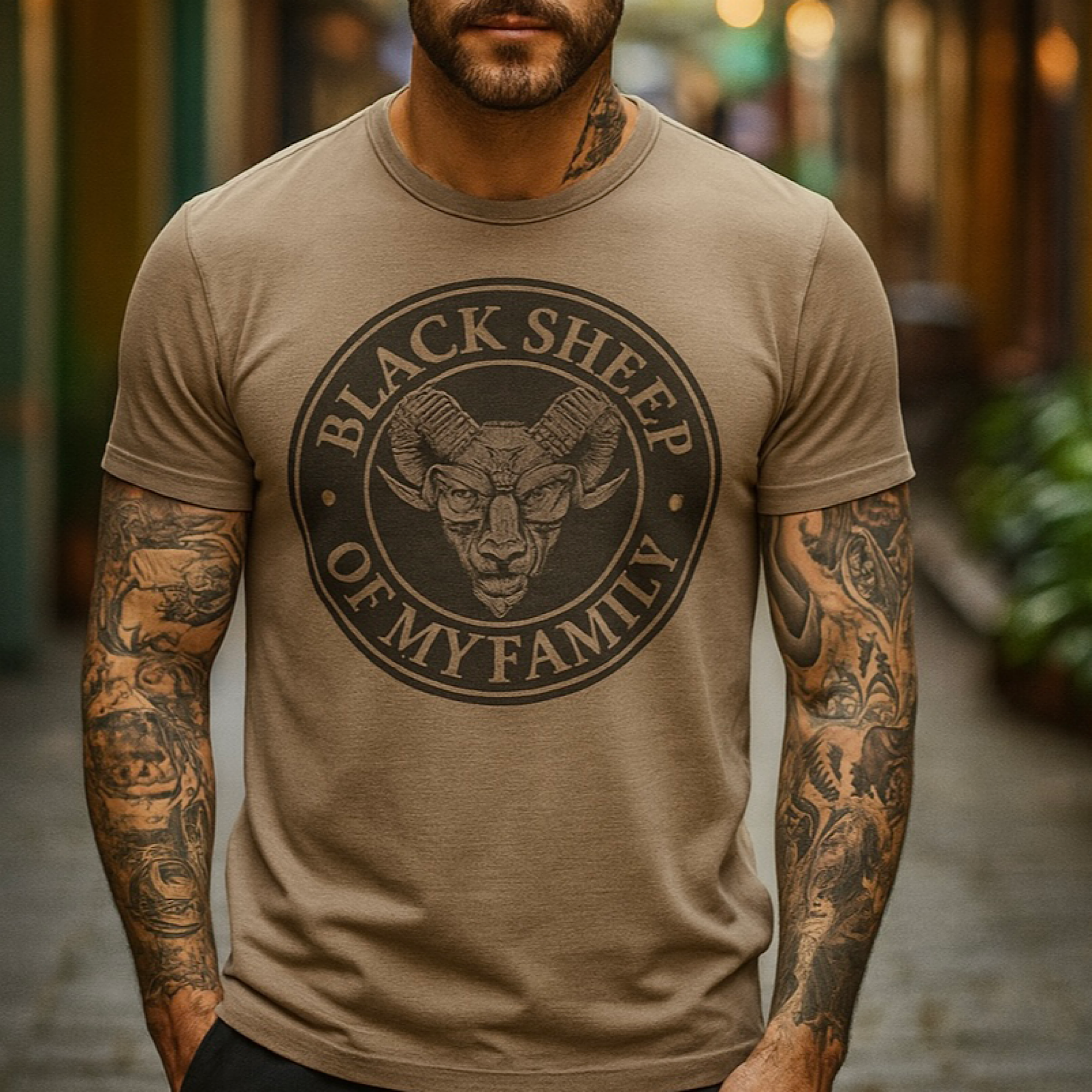 Black Sheep of My Family T-Shirt – Rebel Ram Skull Tee Outcast Biker Style Shirt
