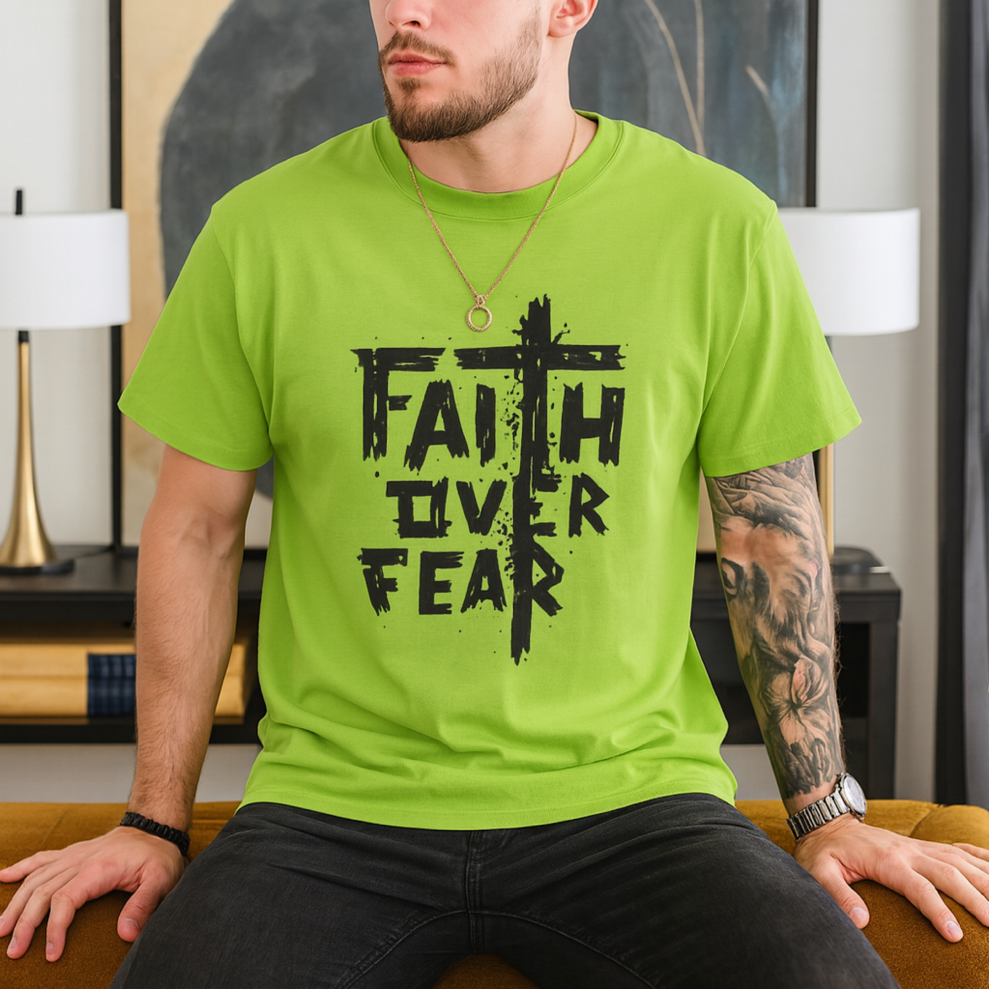 Faith Over Fear Christian T-Shirt – Religious Cross God Tee, Bible Verse Shirt