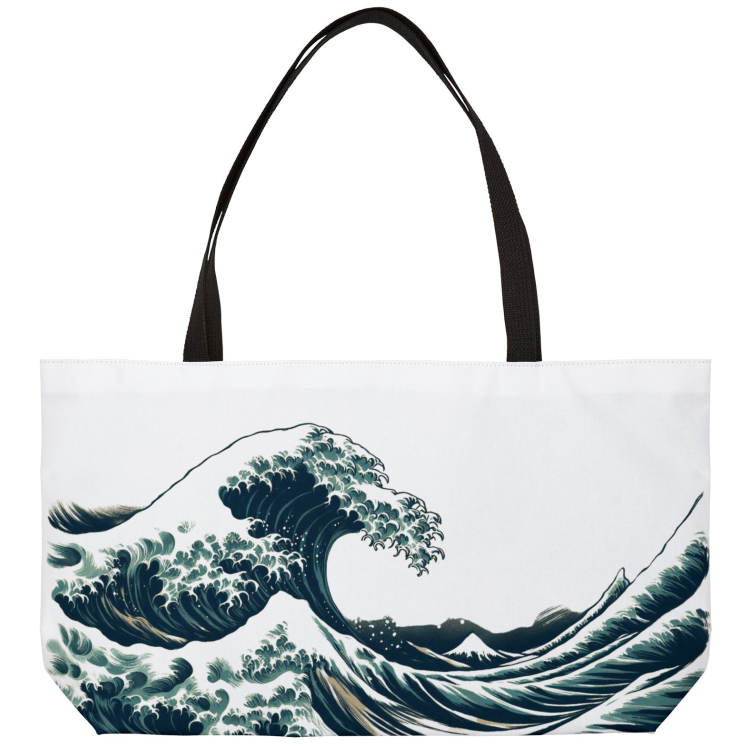 Japanese Wave Weekender Tote Bag – Hokusai Inspired Oversized Travel &amp; Beach Bag with Shoulder Straps