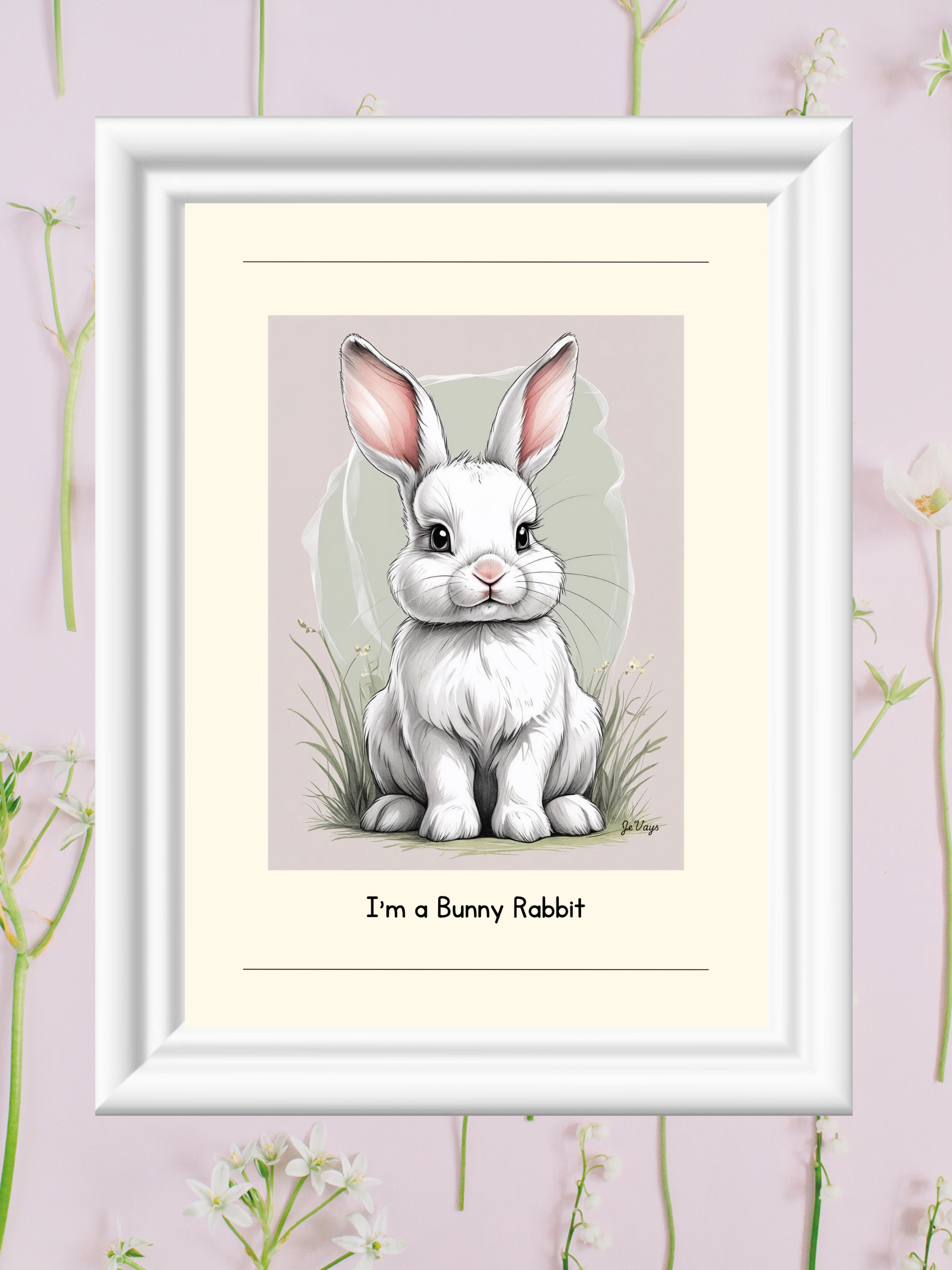 Vertical Poster - Cute Bunny Rabbit Wall Art Print, Kids Room Decor, Nursery Poster, Easter product thumbnail image