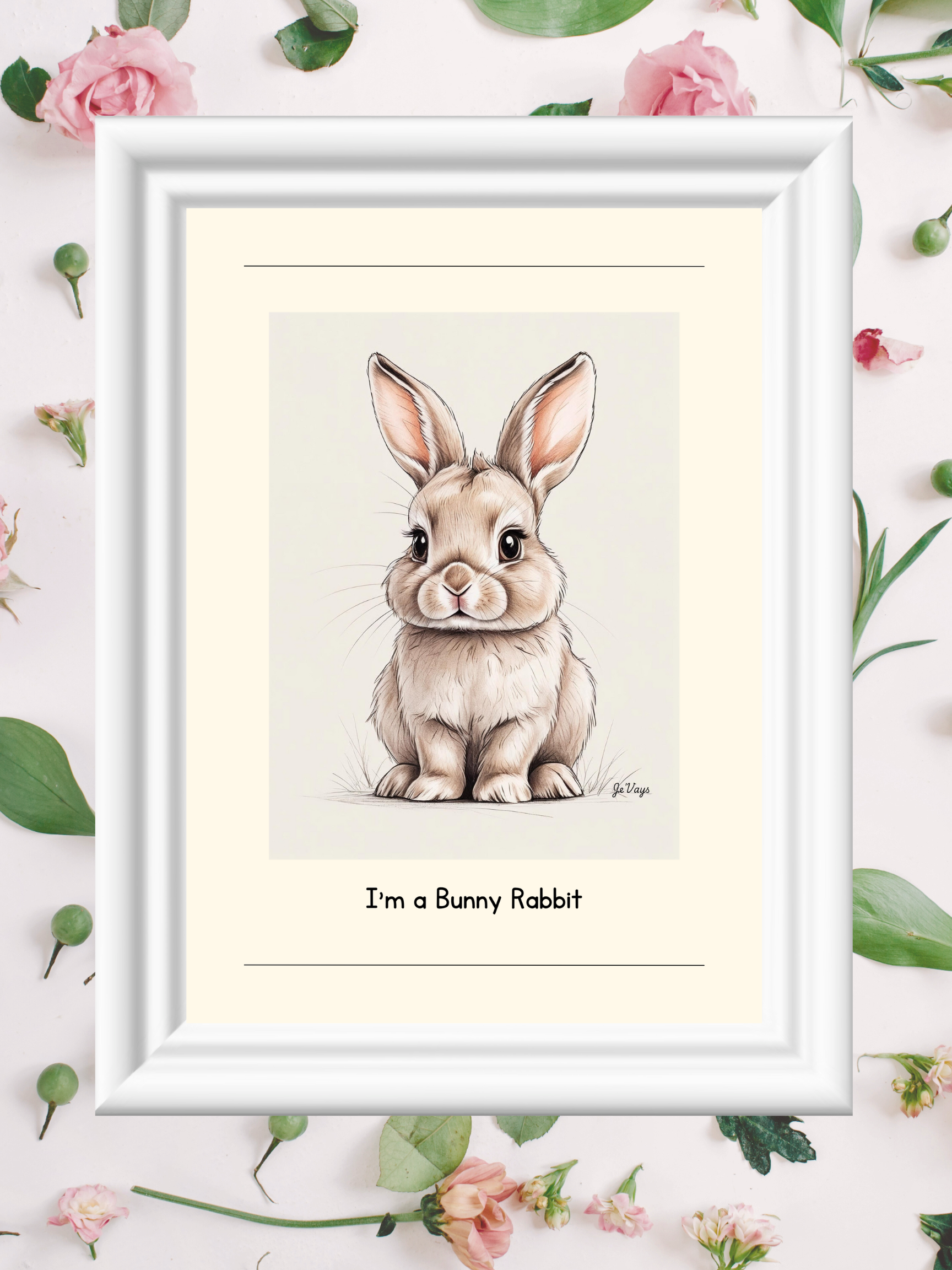 Vertical Poster - Cute Bunny Rabbit Nursery Art and Kids Room Decor