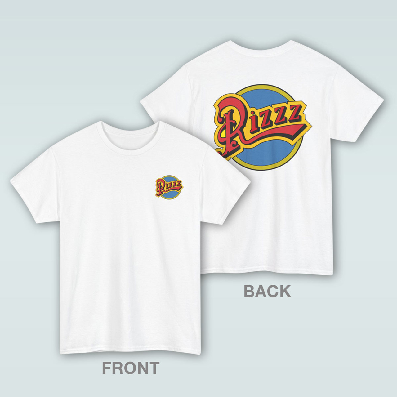 Rizzz Unisex Tee, with pocket logo on front and full size logo on back. product thumbnail image Rizzz Unisex Tee, with pocket logo on front and full size logo on back. product thumbnail image