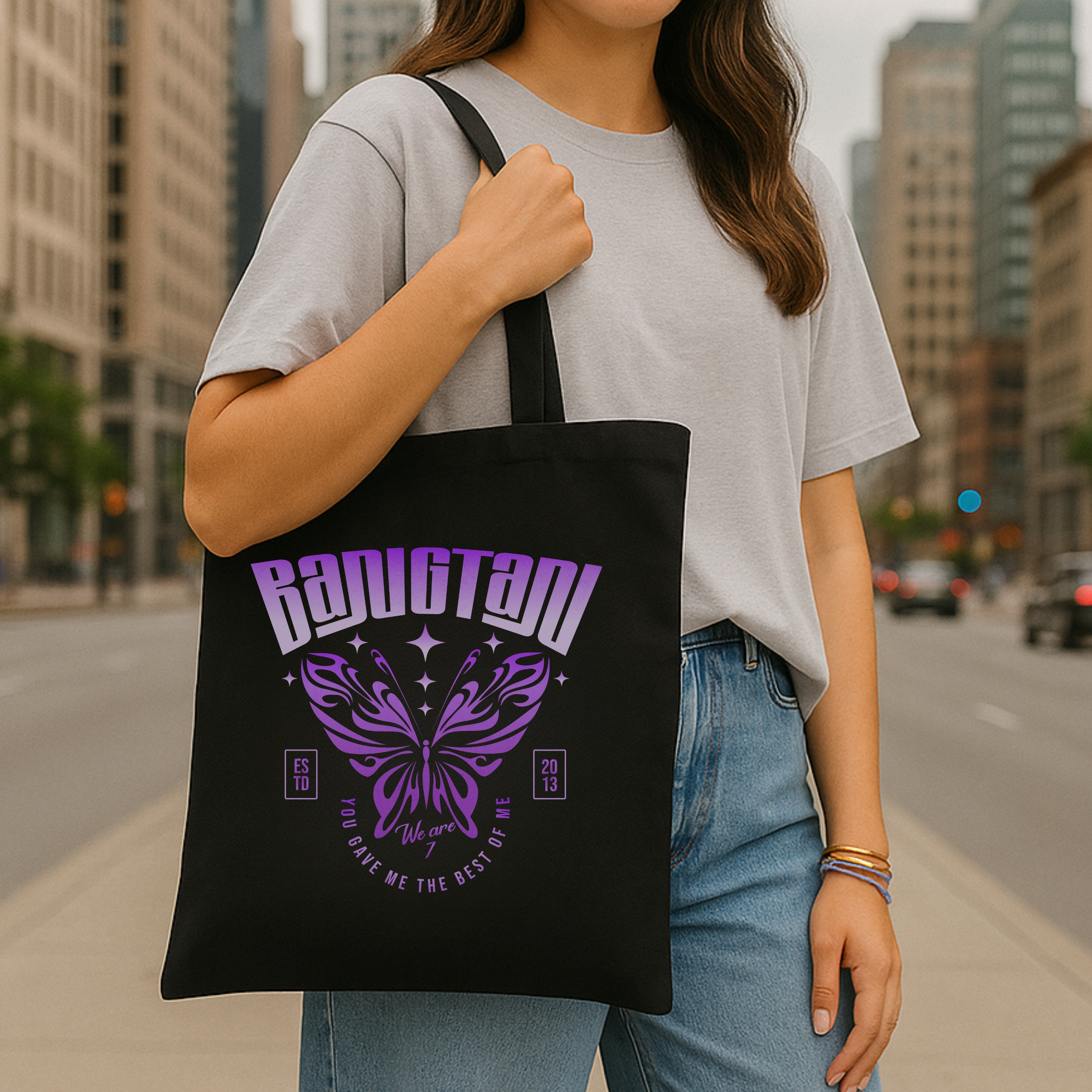 BANGTAN Butterfly Cotton Canvas Tote Bag BANGTAN Butterfly Cotton Canvas Tote Bag