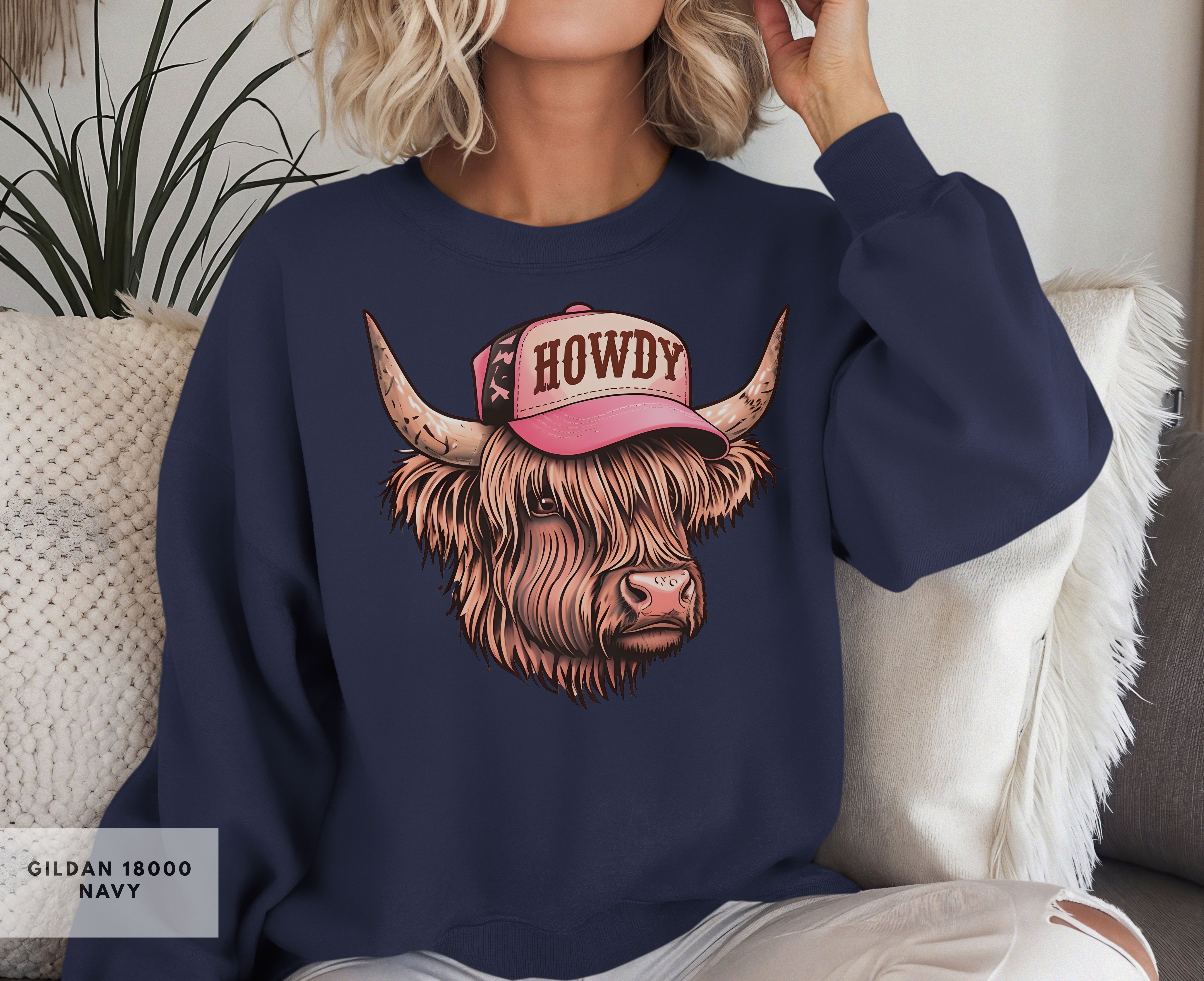 Whimsical Highland Cow Sweatshirt, Howdy Cow Crewneck, Cute Cowgirl Gift, Fun Cattle Design, Funny Gift for Friend or Coworker product thumbnail image Whimsical Highland Cow Sweatshirt, Howdy Cow Crewneck, Cute Cowgirl Gift, Fun Cattle Design, Funny Gift for Friend or Coworker product thumbnail image