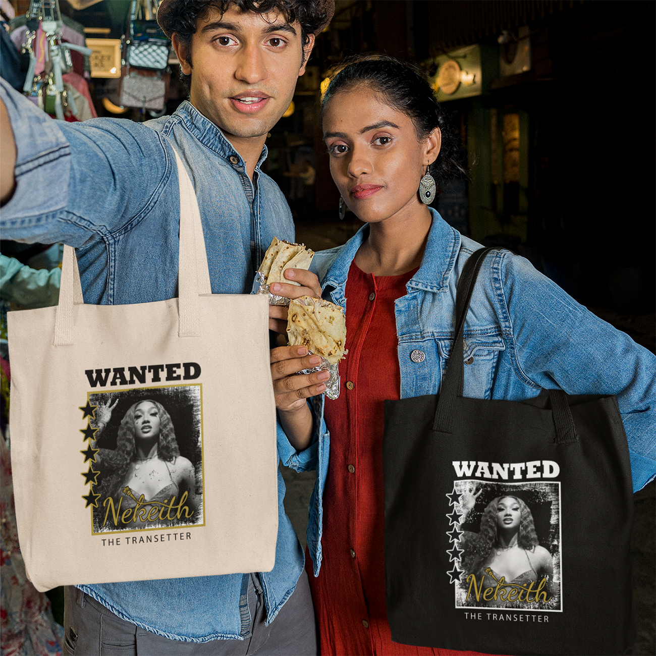 Wanted: The Transetter - NeKeith Cotton Canvas Tote Bag product thumbnail image Wanted: The Transetter - NeKeith Cotton Canvas Tote Bag product thumbnail image