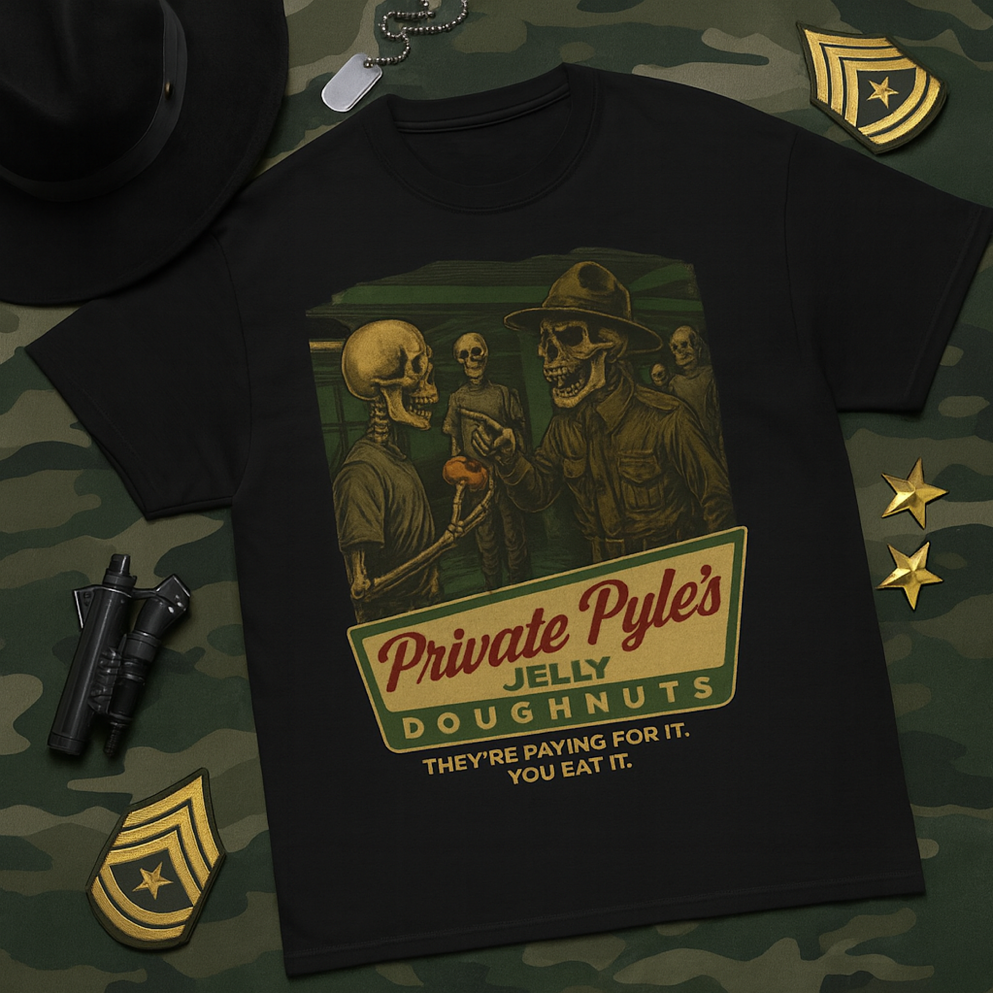 Full Metal Jacket T-Shirt Private Pyle’s Jelly Doughnuts Graphic Tee Military Full Metal Jacket T-Shirt Private Pyle’s Jelly Doughnuts Graphic Tee Military