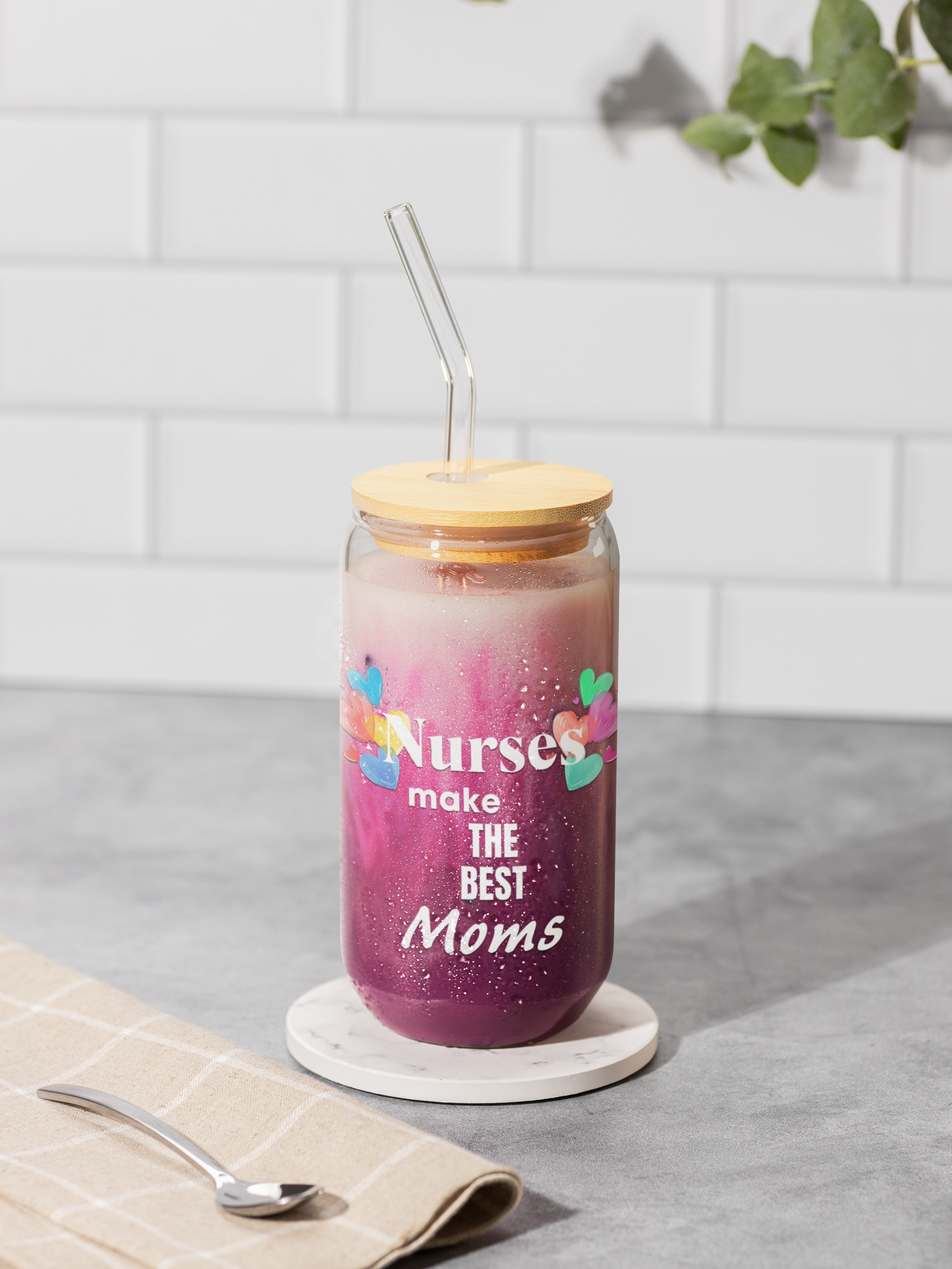 Nurse Mom Sipper Glass, 16oz - Mother's Day Gift, Nurse Appreciation, Coffee Lover Mug, Medical Professional Present, Birthday Gift for Her