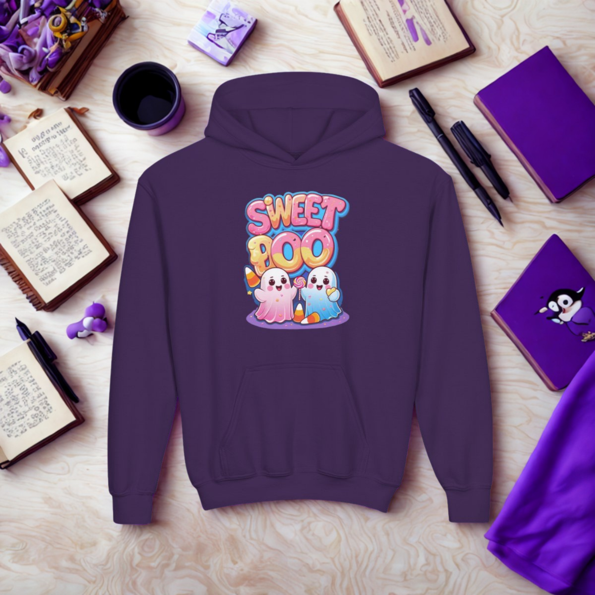 Youth Halloween Hoodie Sweet Boo Ghost Sweatshirt | Cute Kawaii Pastel Ghost Hoodie | Trick or Treat Candy Corn Youth Pullover product thumbnail image Youth Halloween Hoodie Sweet Boo Ghost Sweatshirt | Cute Kawaii Pastel Ghost Hoodie | Trick or Treat Candy Corn Youth Pullover product thumbnail image