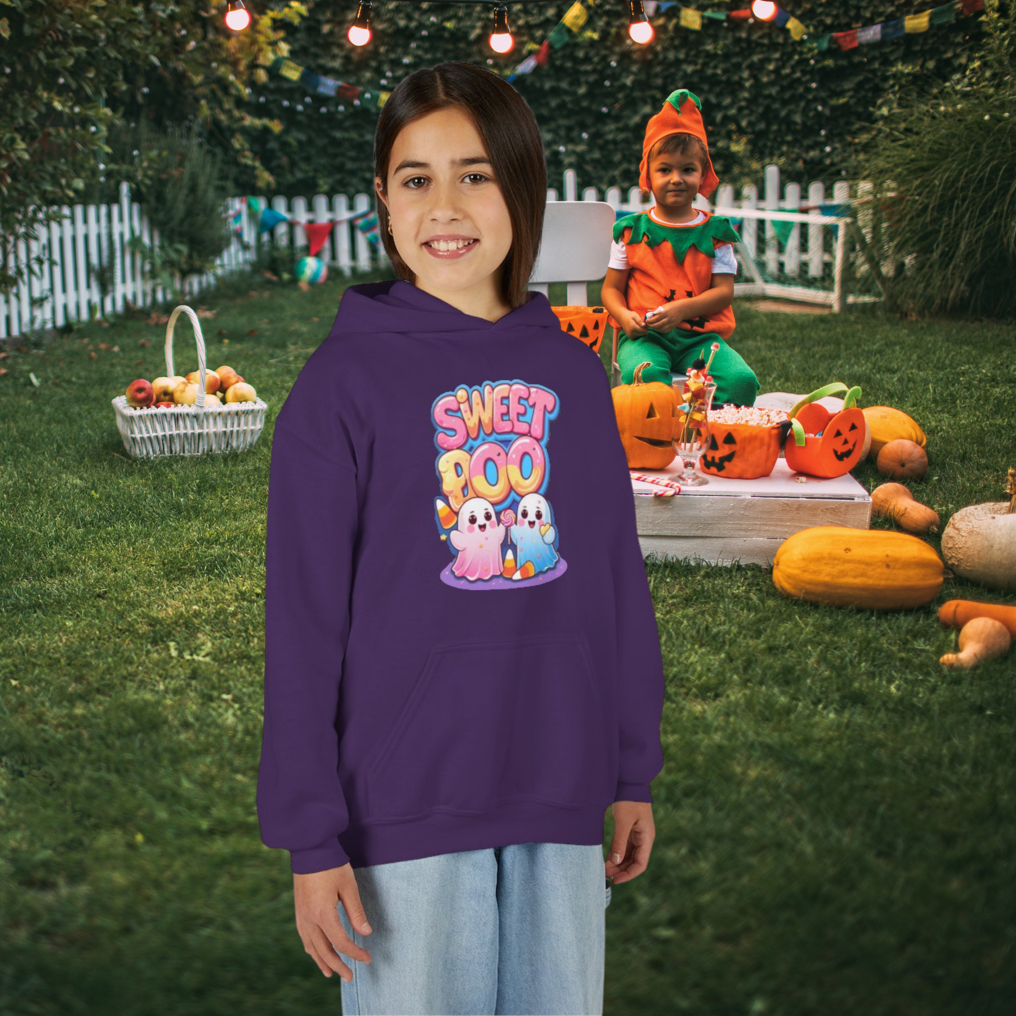 Youth Halloween Hoodie Sweet Boo Ghost Sweatshirt | Cute Kawaii Pastel Ghost Hoodie | Trick or Treat Candy Corn Youth Pullover product thumbnail image Youth Halloween Hoodie Sweet Boo Ghost Sweatshirt | Cute Kawaii Pastel Ghost Hoodie | Trick or Treat Candy Corn Youth Pullover product thumbnail image