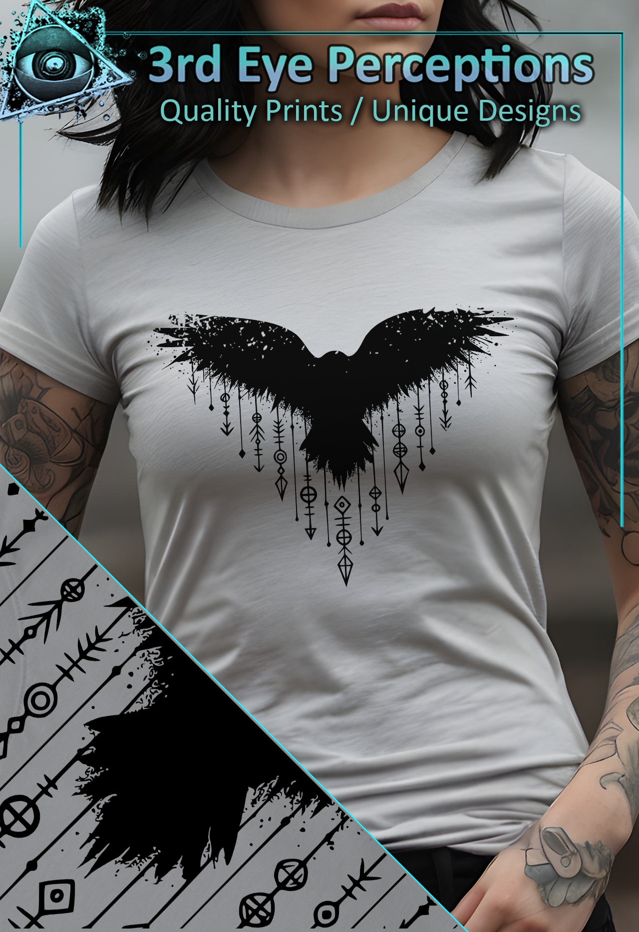 Vintage Celtic Viking Raven Bird Native Graphic Black | Womens Softstyle Shirt