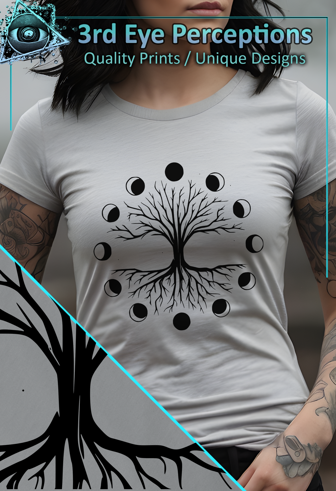 Tree of Life Moon Phases Gothic Pagan Graphic Black | Womens Softstyle Shirt product thumbnail image Tree of Life Moon Phases Gothic Pagan Graphic Black | Womens Softstyle Shirt product thumbnail image