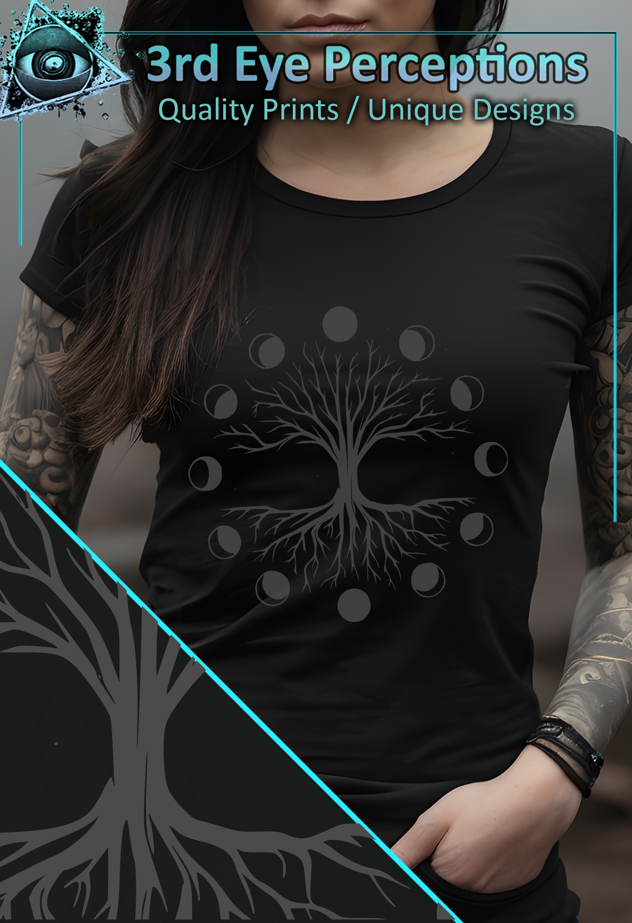 Tree of Life Moon Phases Gothic Pagan Graphic Grey | Womens Softstyle Shirt product thumbnail image Tree of Life Moon Phases Gothic Pagan Graphic Grey | Womens Softstyle Shirt product thumbnail image