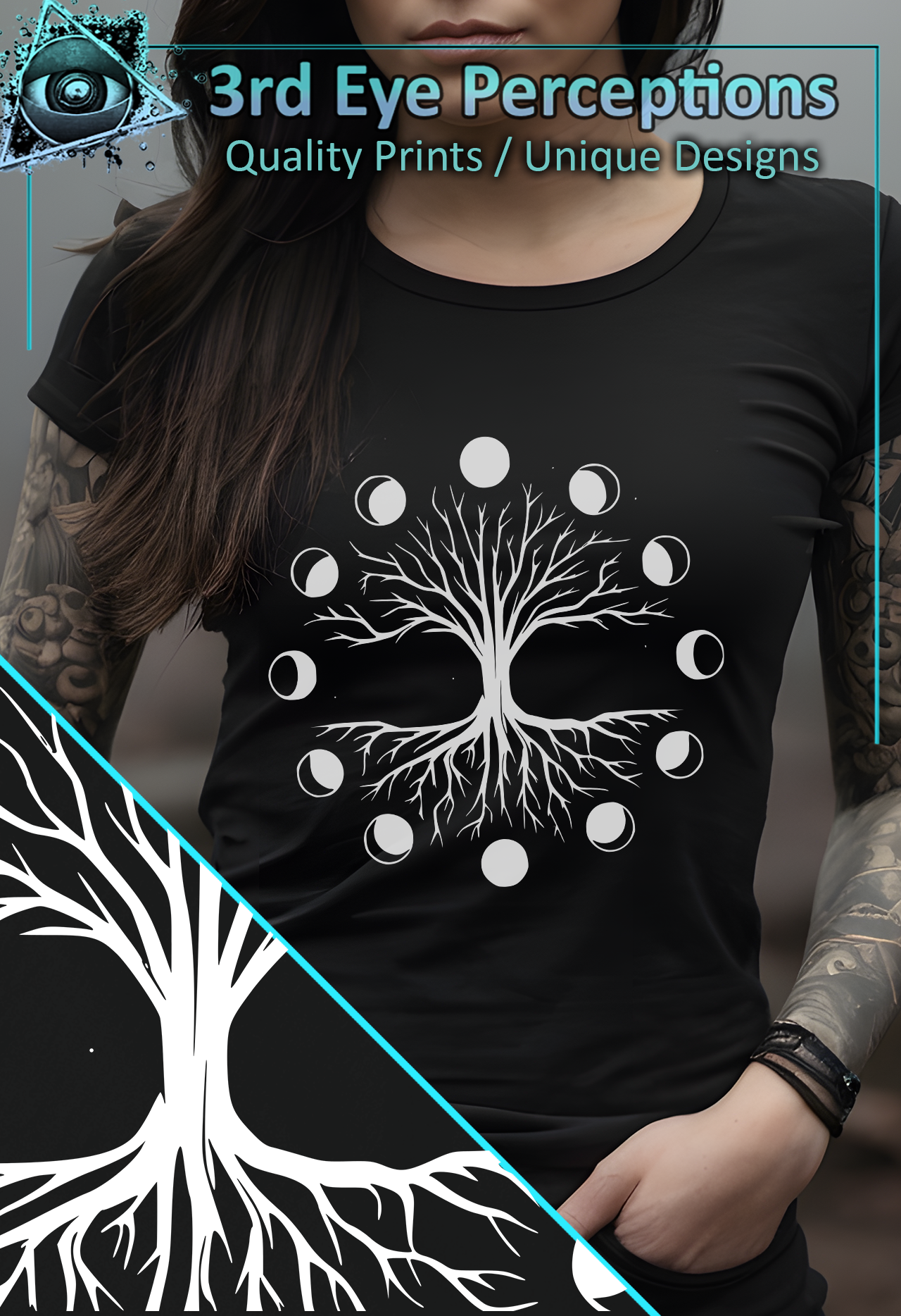 Tree of Life Moon Phases Gothic Pagan Graphic White | Womens Softstyle Shirt product thumbnail image