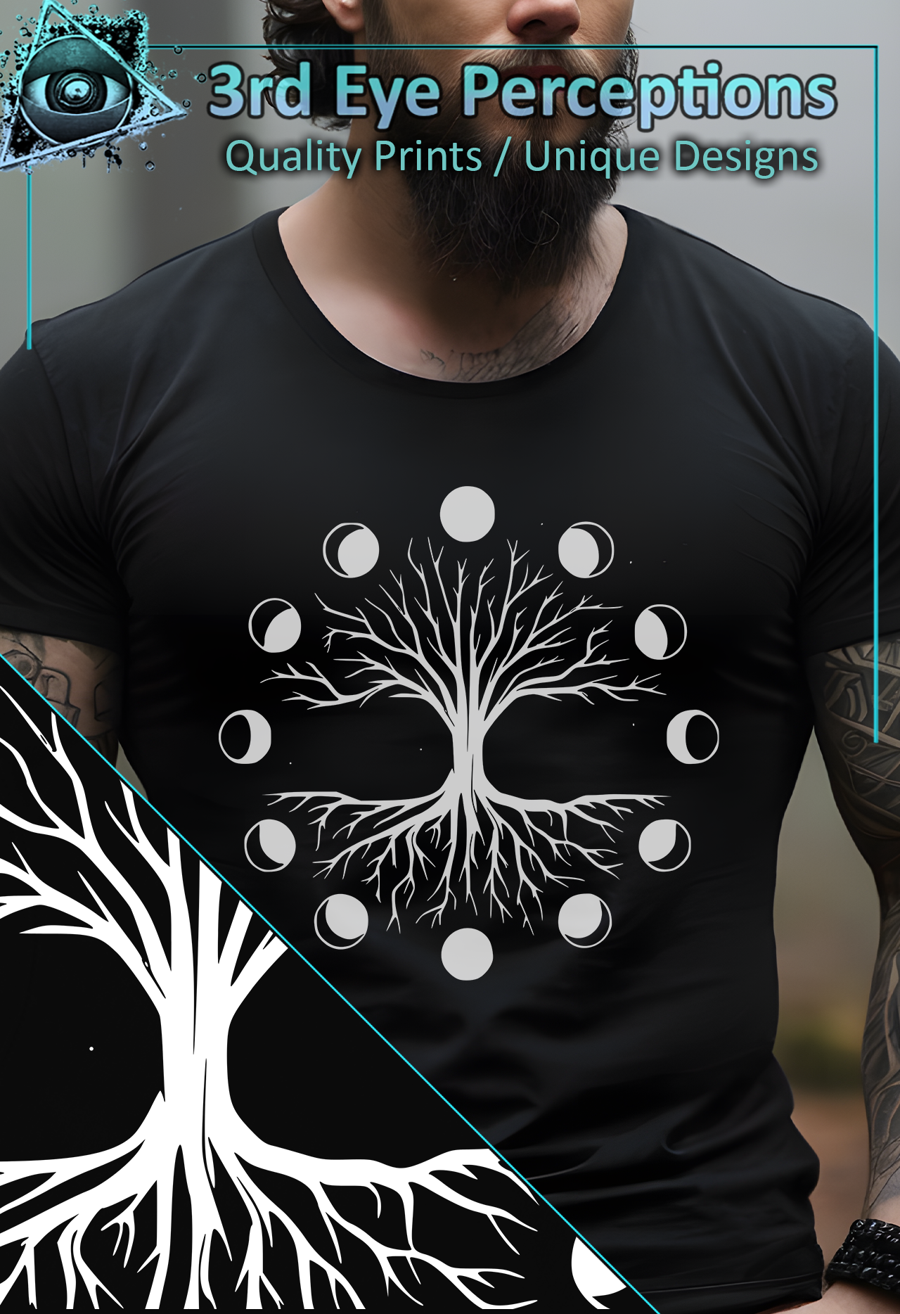 Tree of Life Moon Phases Gothic Pagan Graphic White