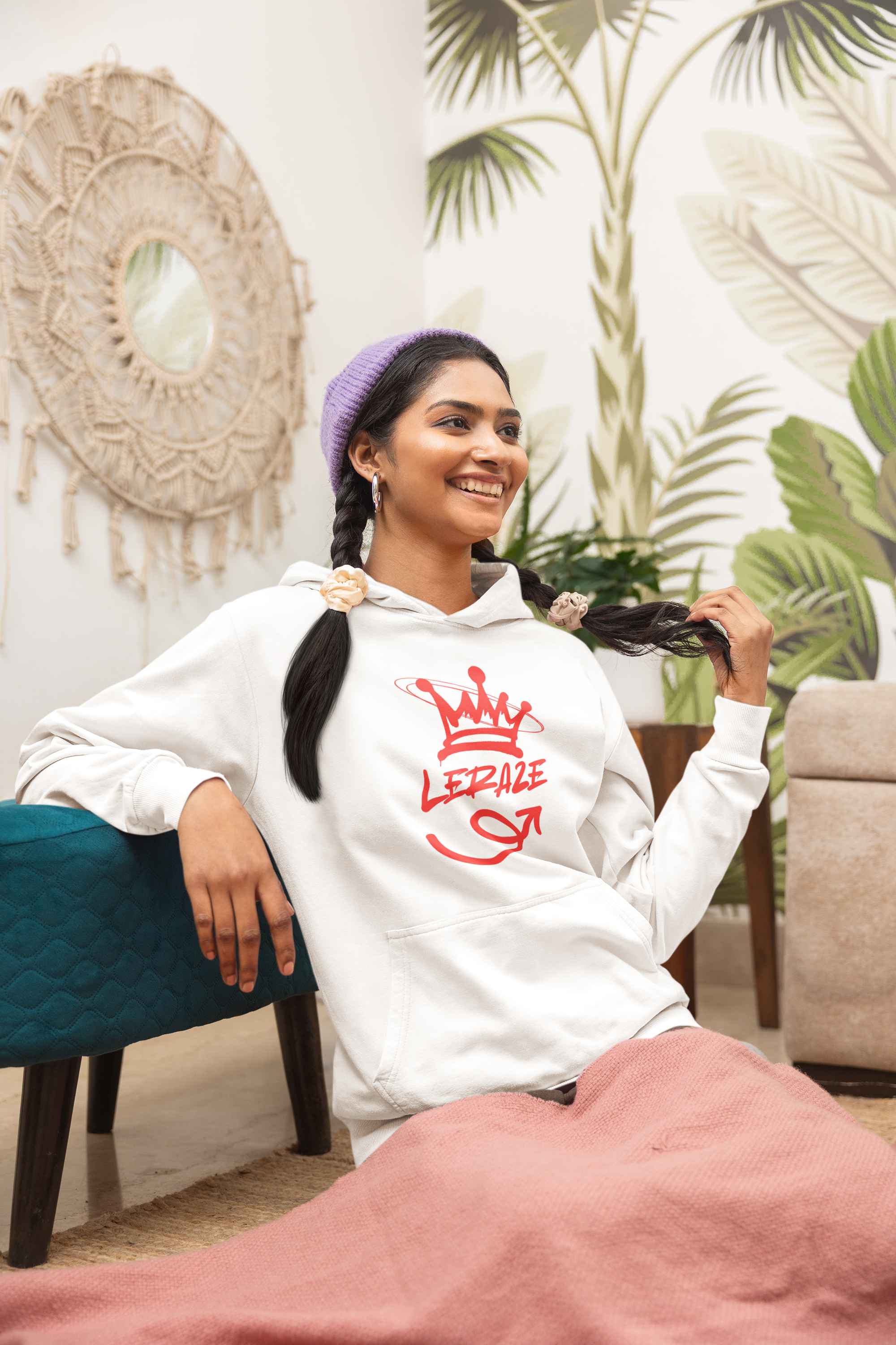 Stylish Fleece Hoodie with Playful Design, Cozy Leraze Collection Sweatshirt for Casual Outings, Perfect Gift for Holidays, Trendy Layering Piece, Ideal  product thumbnail image