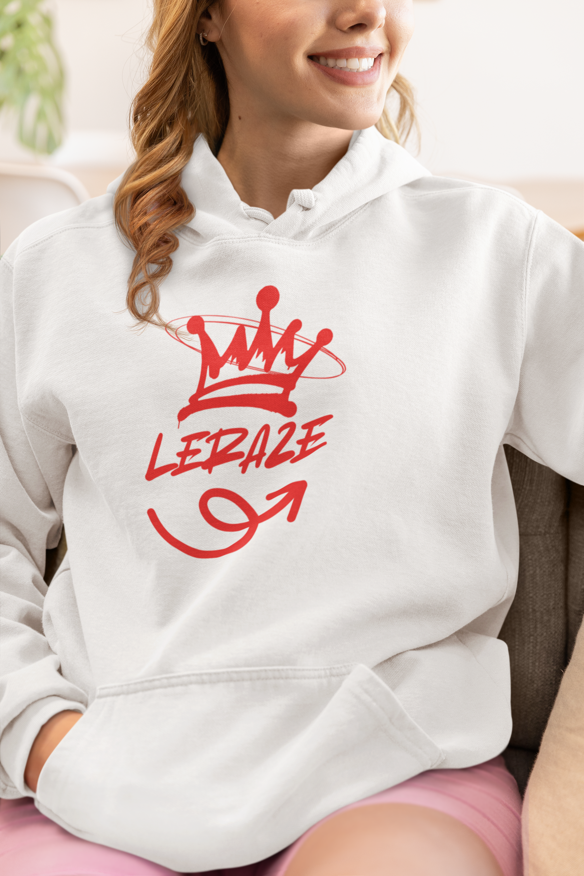 Stylish Fleece Hoodie with Playful Design, Cozy Leraze Collection Sweatshirt for Casual Outings, Perfect Gift for Holidays, Trendy Layering Piece, Ideal  product thumbnail image
