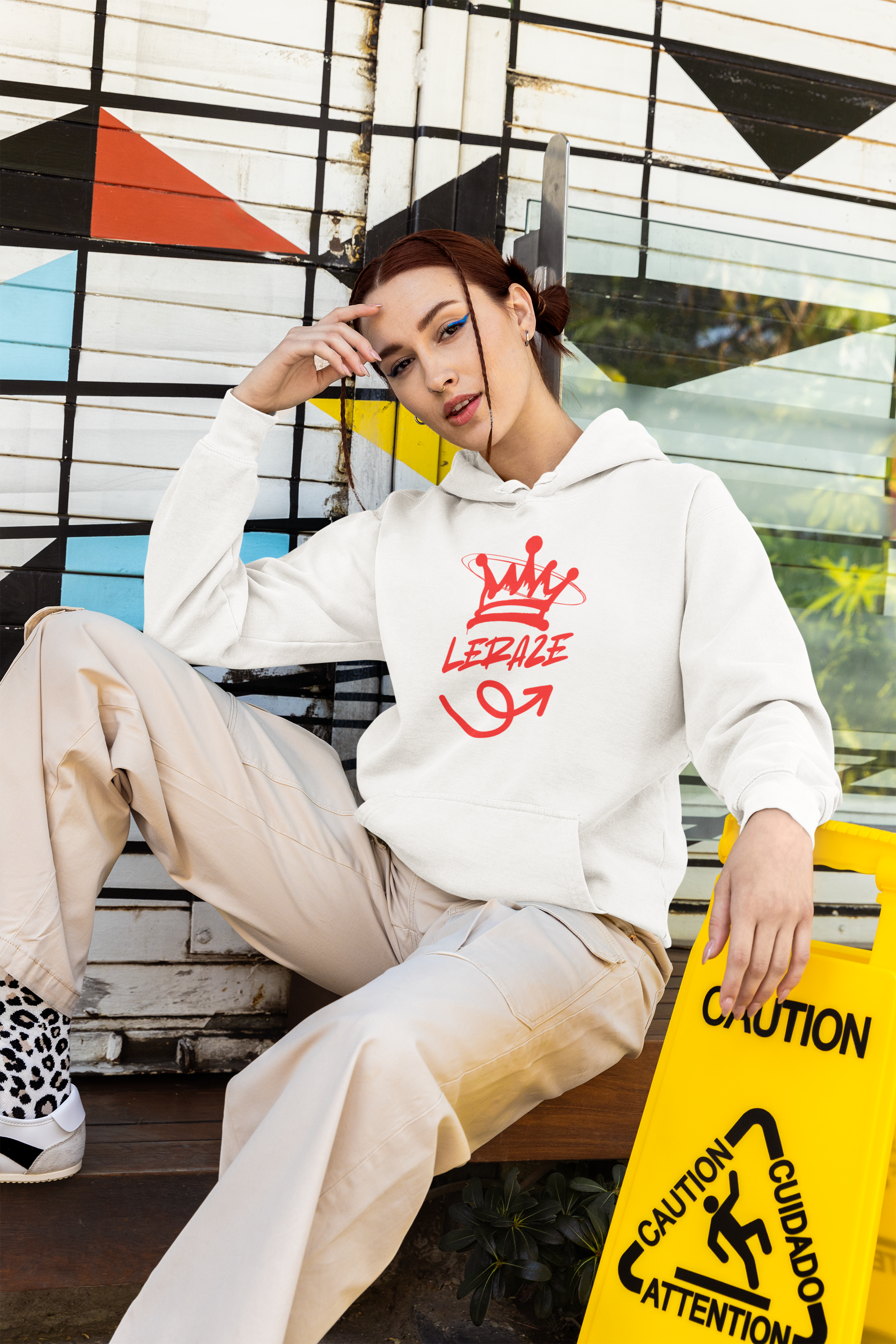 Stylish Fleece Hoodie with Playful Design, Cozy Leraze Collection Sweatshirt for Casual Outings, Perfect Gift for Holidays, Trendy Layering Piece, Ideal  product thumbnail image