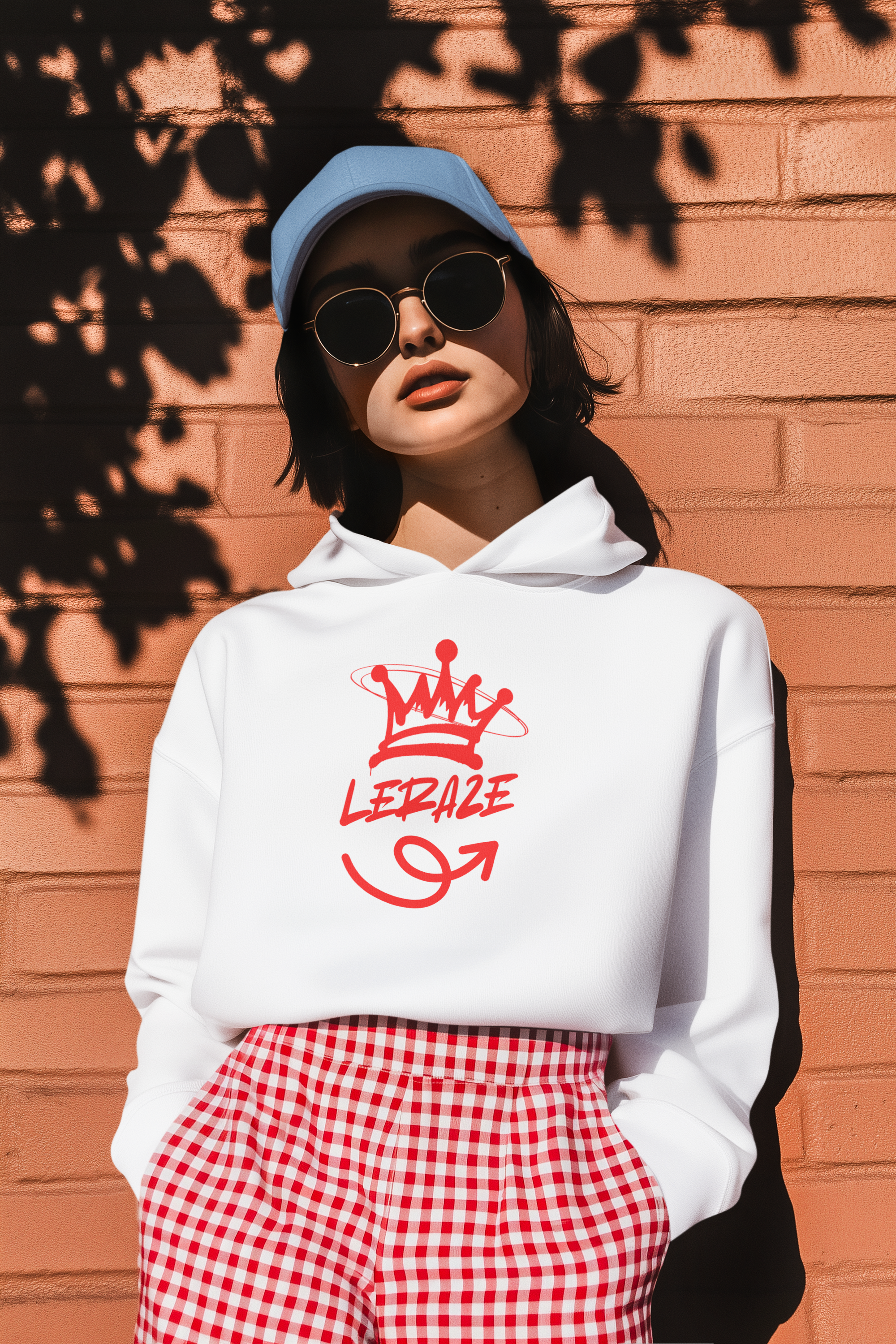 Stylish Fleece Hoodie with Playful Design, Cozy Leraze Collection Sweatshirt for Casual Outings, Perfect Gift for Holidays, Trendy Layering Piece, Ideal 