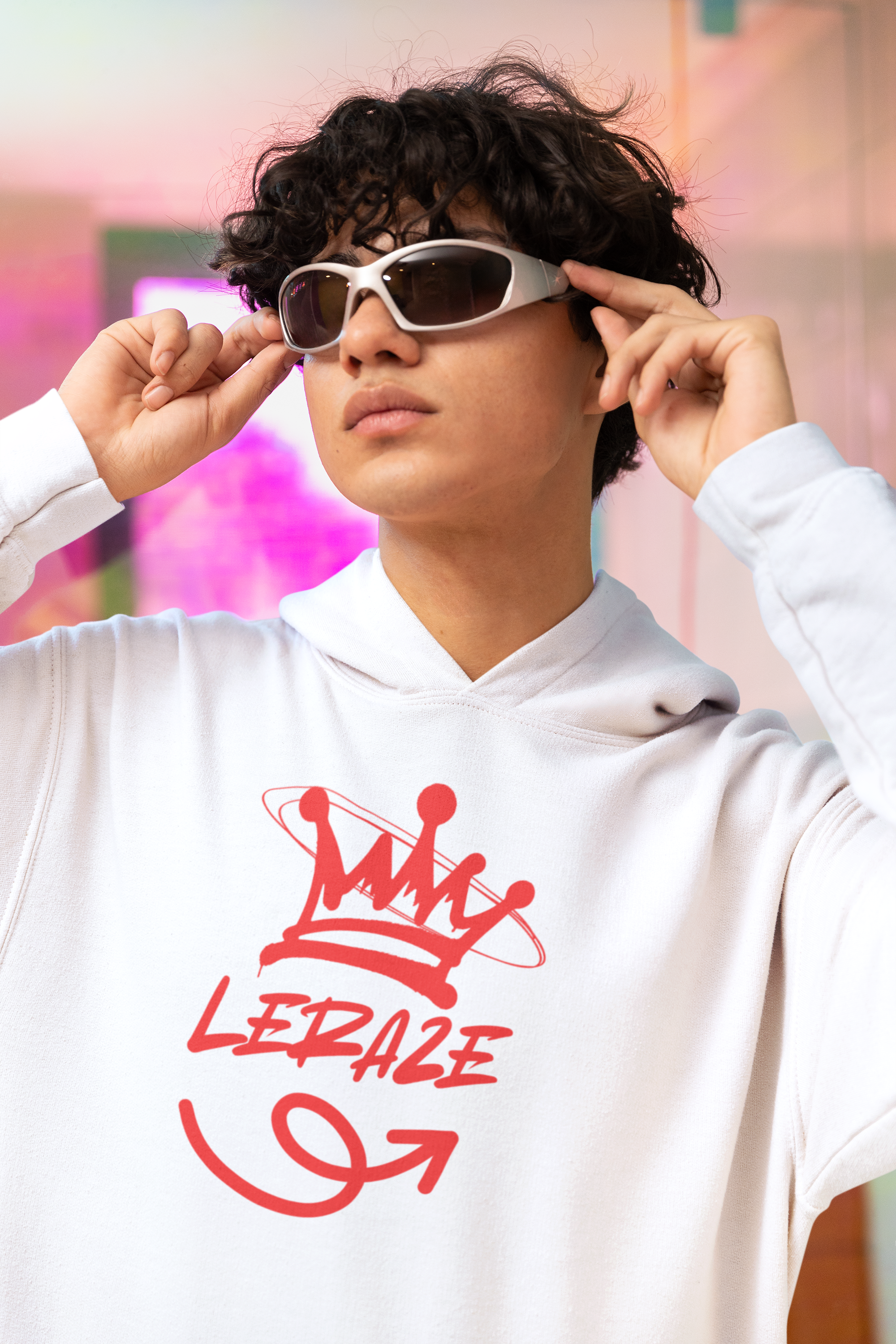 Stylish Fleece Hoodie with Playful Design, Cozy Leraze Collection Sweatshirt for Casual Outings, Perfect Gift for Holidays, Trendy Layering Piece, Ideal  product thumbnail image