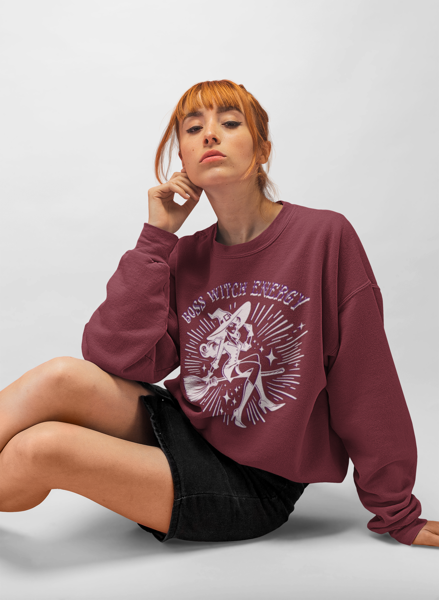 Boss Witch Energy Crewneck Sweatshirt, Cozy Witchy Apparel, Unisex Halloween Gift, Spooky Season Fashion, Casual Fall Outerwear product thumbnail image