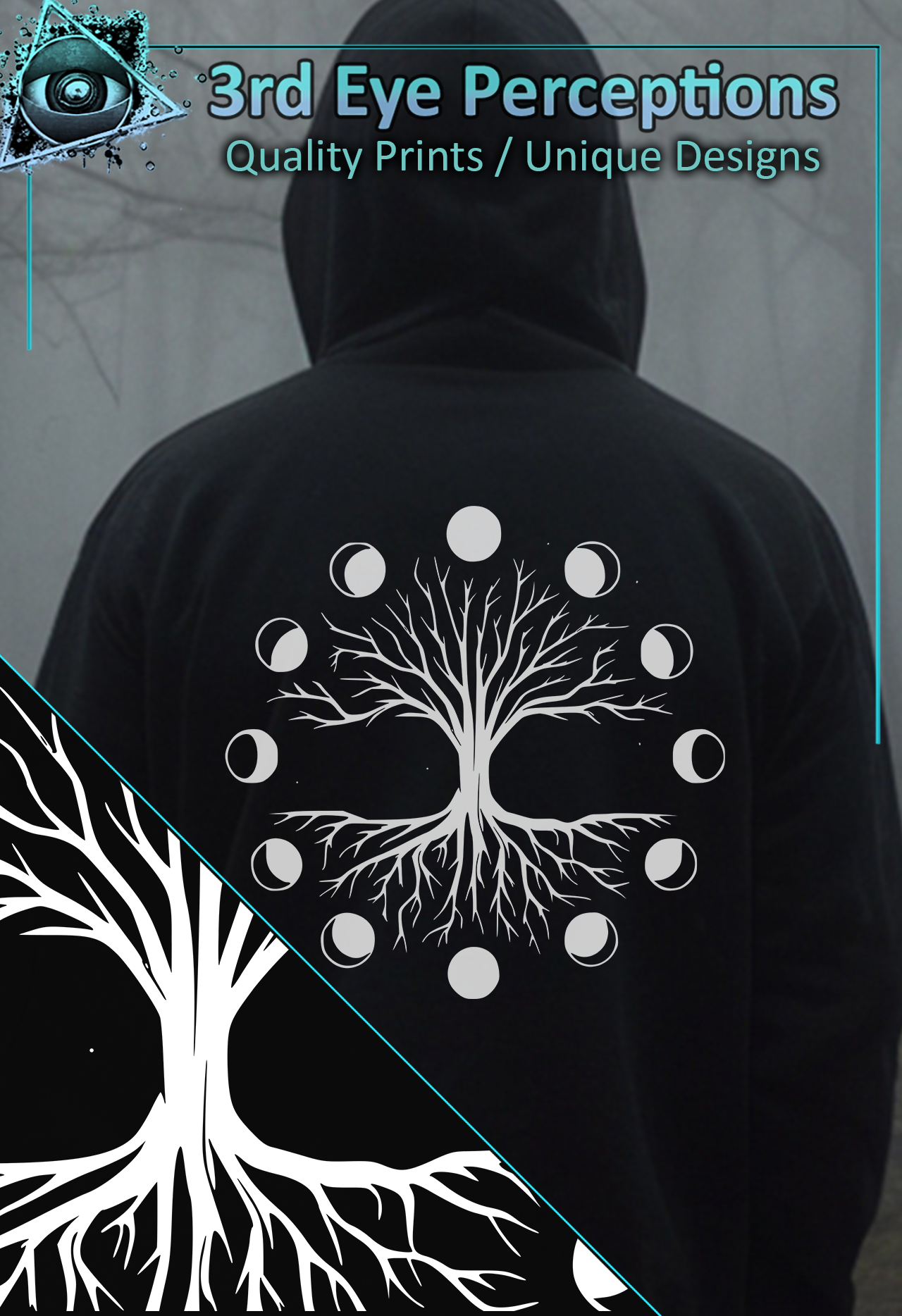 Tree of Life Moon Phases Gothic Pagan Graphic White Back Print ( Unisex Heavy Blend™ Hooded )