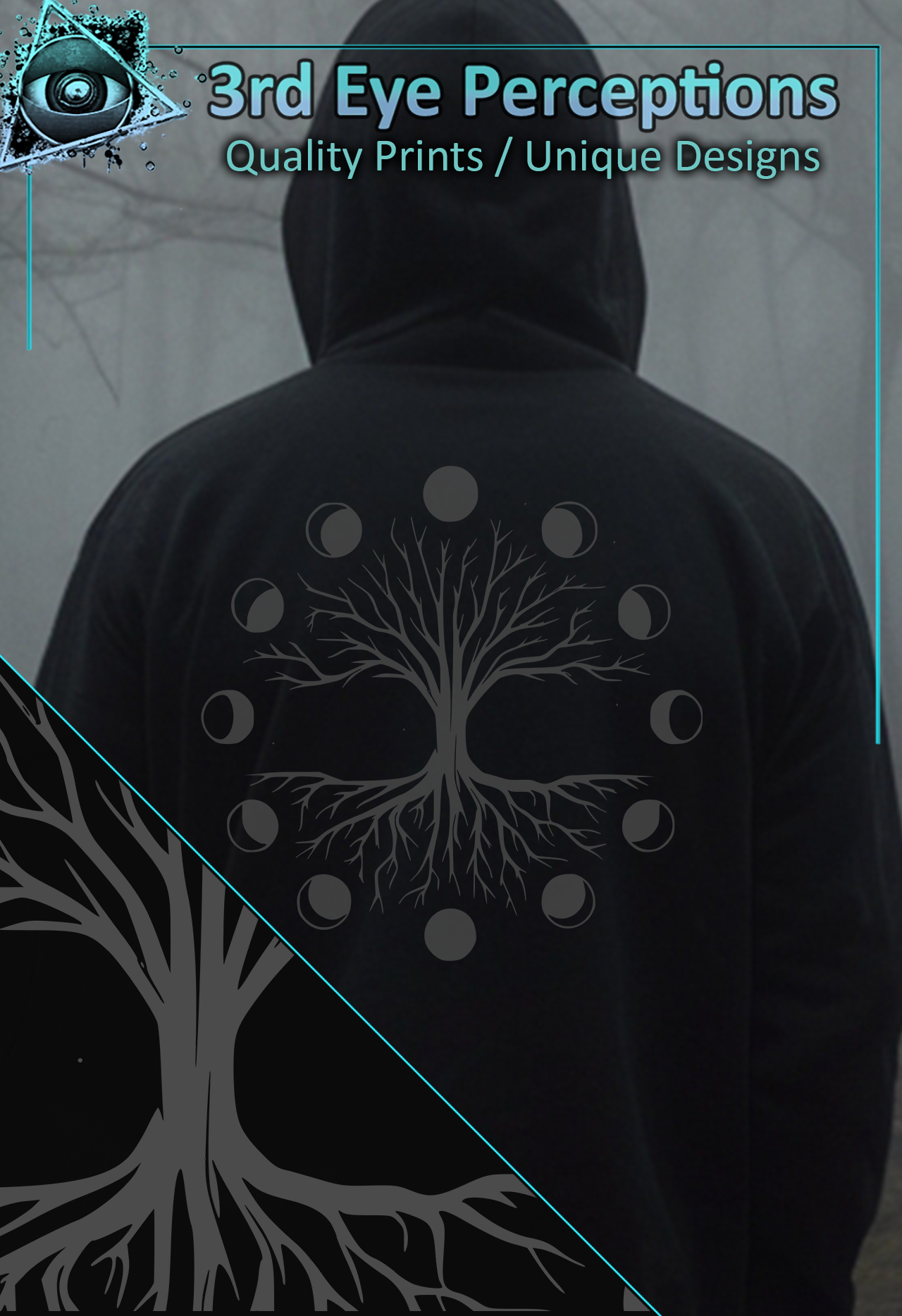 Tree of Life Moon Phases Gothic Pagan Graphic Grey Back Print ( Unisex Heavy Blend™ Hooded )
