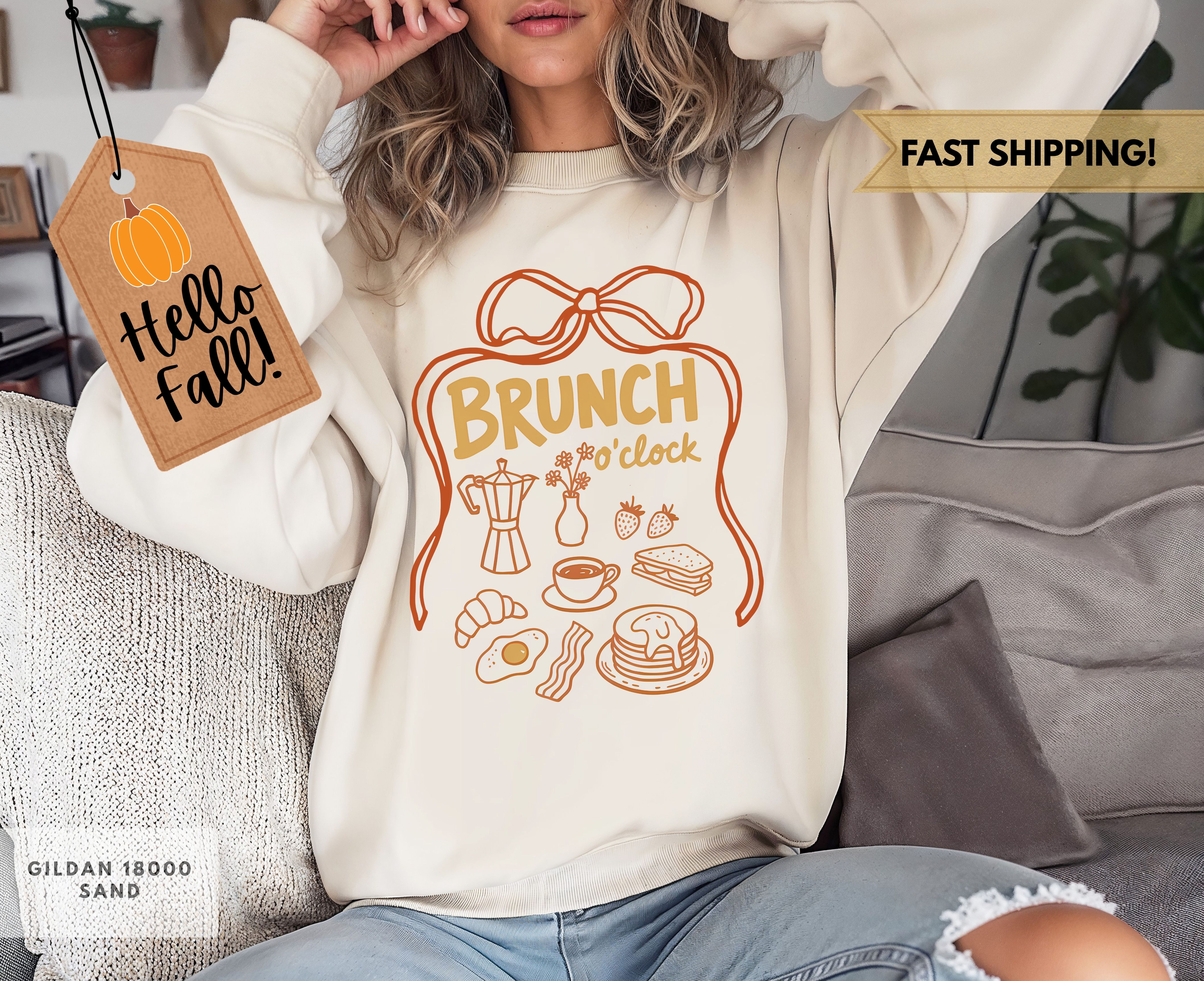 Brunch O'clock Sweatshirt, Foodie Crewneck, Cute Girlfriend Gift, Fun Coffee Design, Funny Gift for Friend or Coworker product thumbnail image