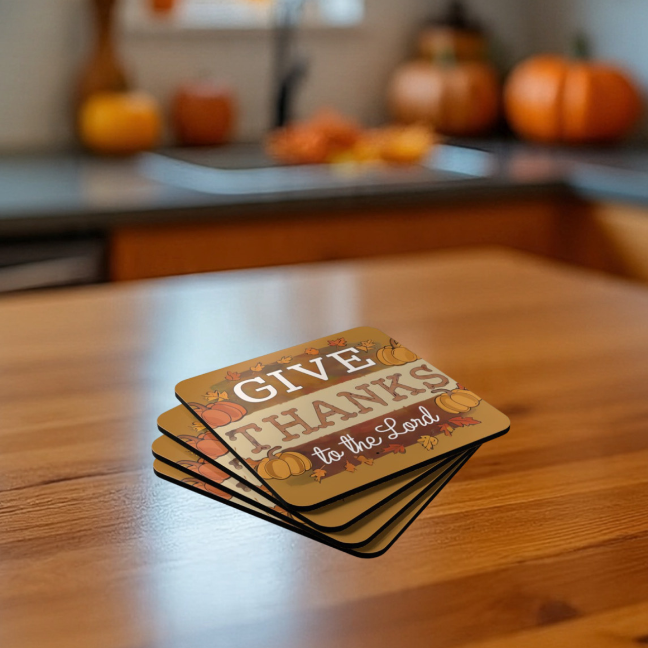 Give Thanks to the Lord Coaster Set Christian Fall Home Décor Gift 4pc