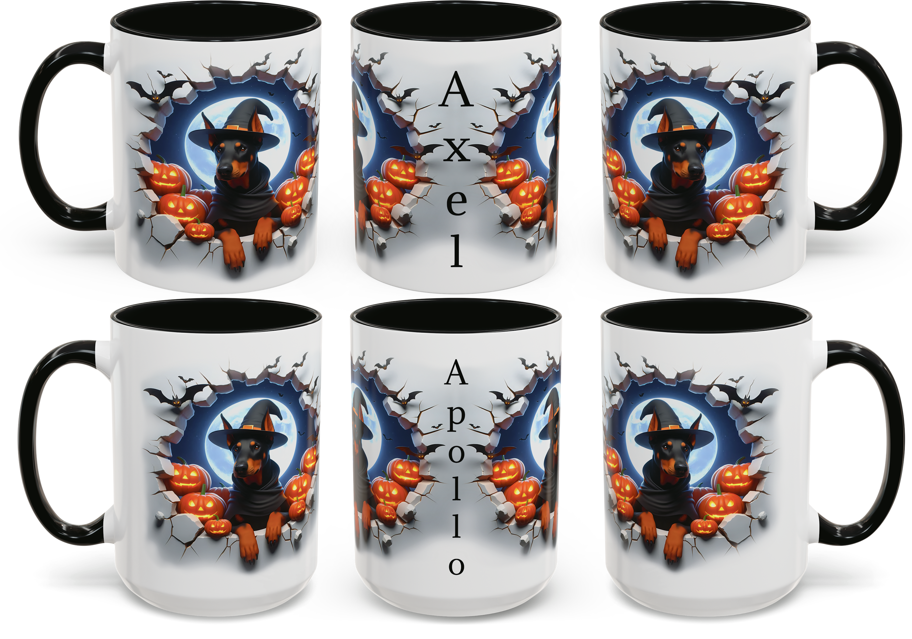 Halloween-Themed Doberman Dog Design for 11oz and 15oz Accent Mugs