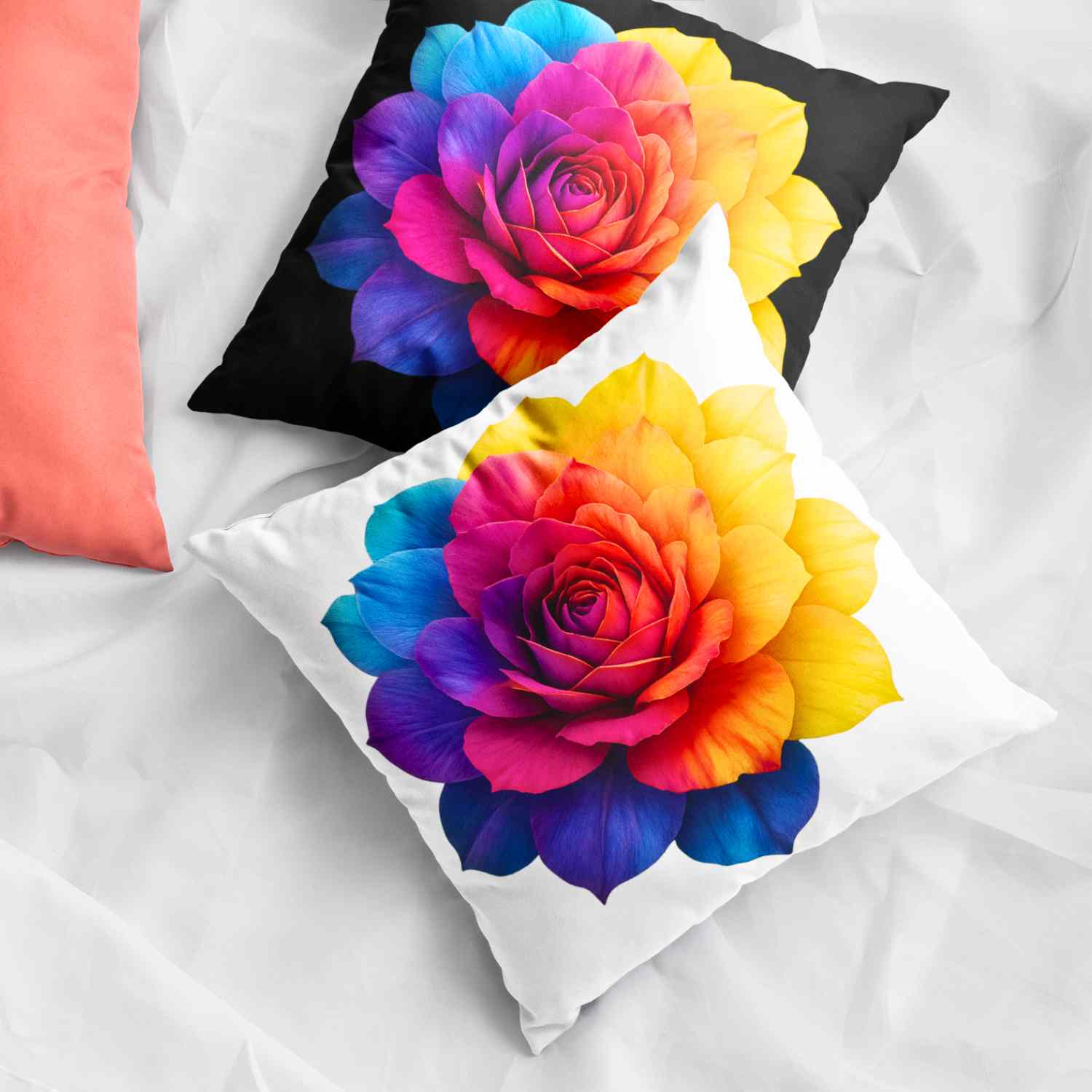 Prism Rose Decorative Pillow – Luxe Floral Art on Black Canvas, Double-Sided Accent Pillow for Modern Living Room or Bedroom" Gift for Flower Lovers, Home Accent product thumbnail image