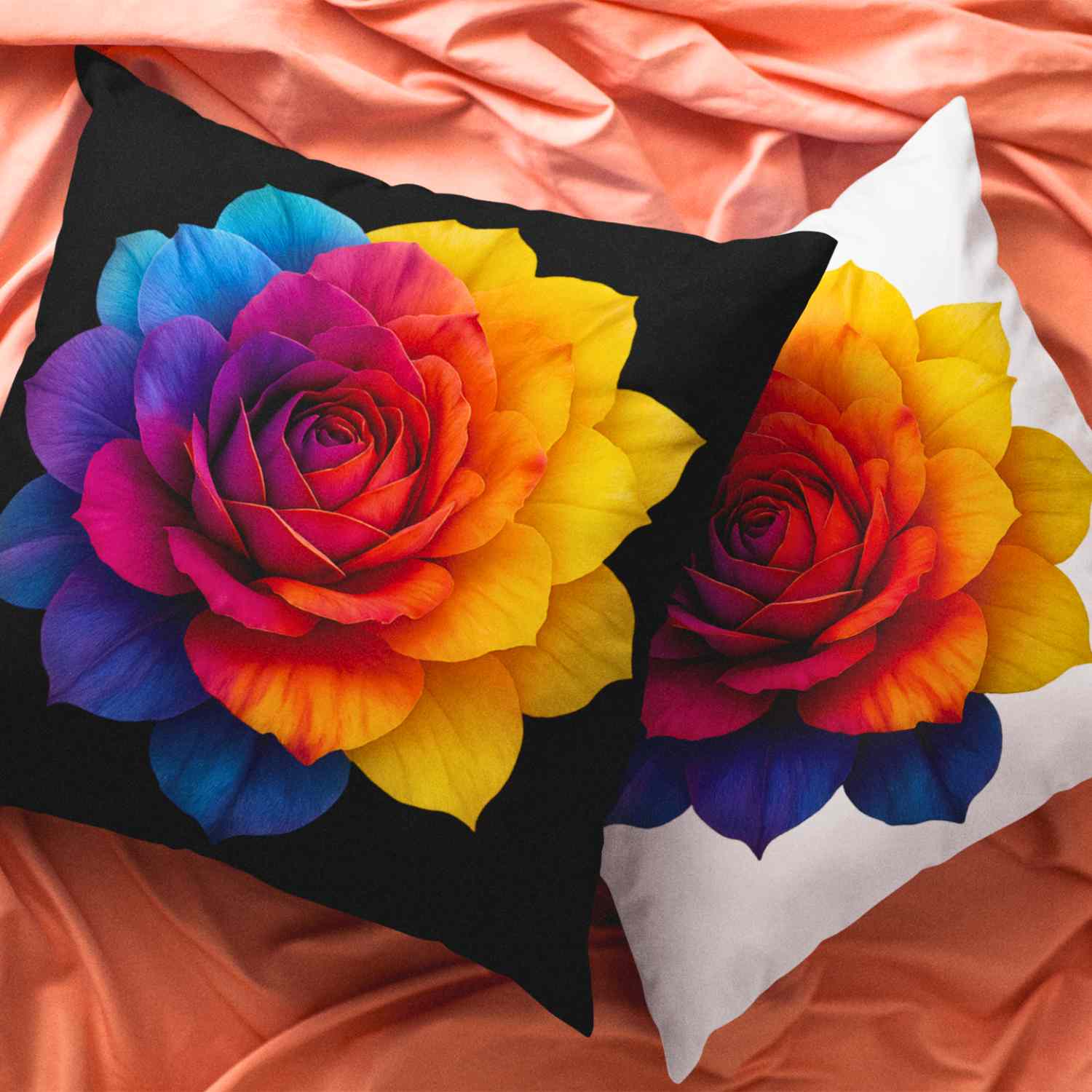 Prism Rose Decorative Pillow – Luxe Floral Art on Black Canvas, Double-Sided Accent Pillow for Modern Living Room or Bedroom" Gift for Flower Lovers, Home Accent product thumbnail image