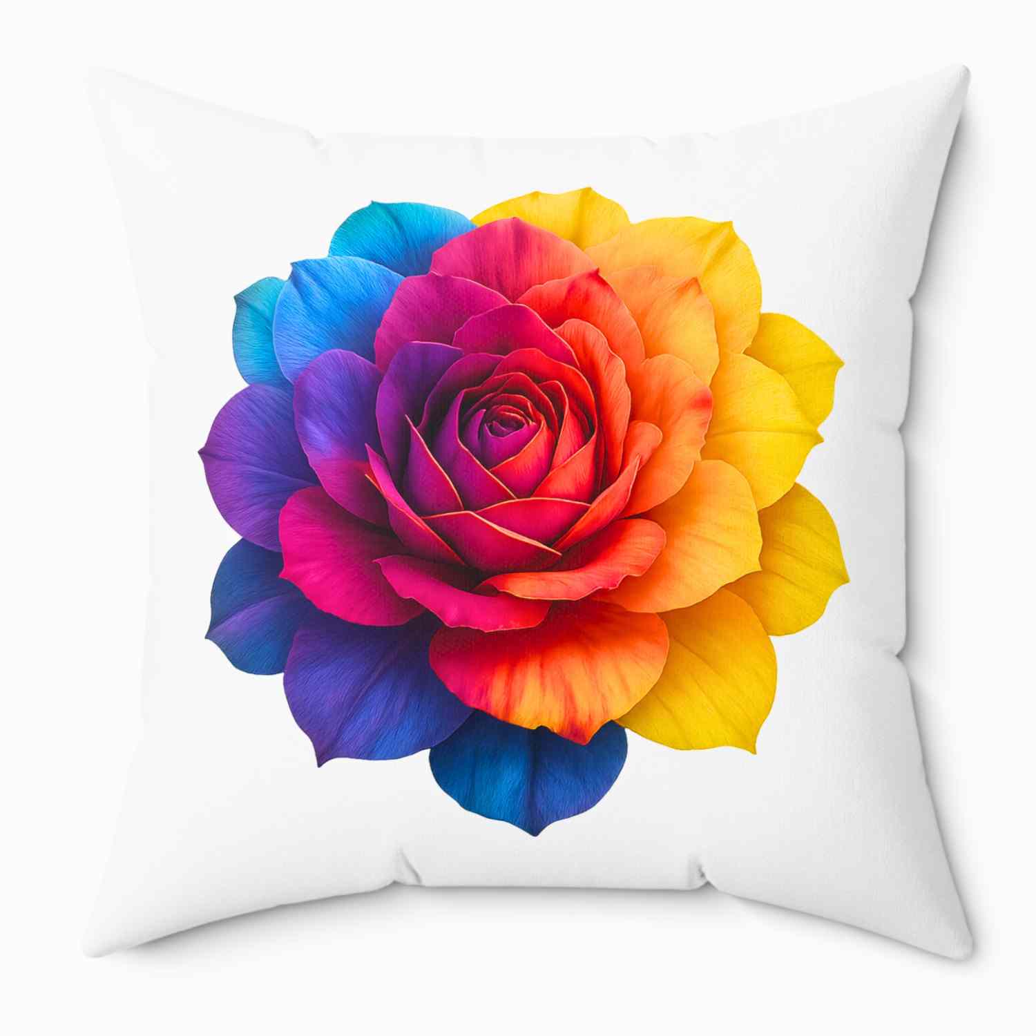 Prism Rose Floral Pillow Cover – Vibrant Rainbow Rose on White, Double-Sided, Elegant Accent Pillow for Living Room or Bedroom product thumbnail image