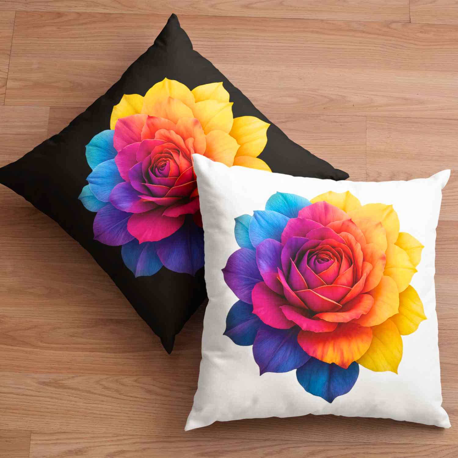 Prism Rose Floral Pillow Cover – Vibrant Rainbow Rose on White, Double-Sided, Elegant Accent Pillow for Living Room or Bedroom product thumbnail image