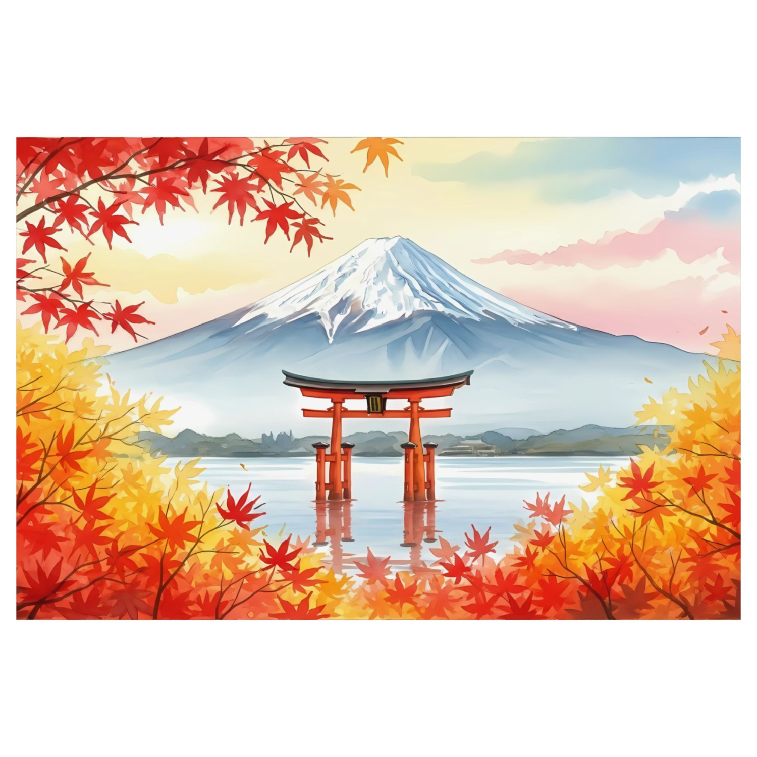 Mount Fuji &amp; Torii Gate Autumn Matte Poster - Japanese Landscape Wall Art, Nature Decor for Home, Unique Gift Idea, Autumn Vibe, Japanese Art