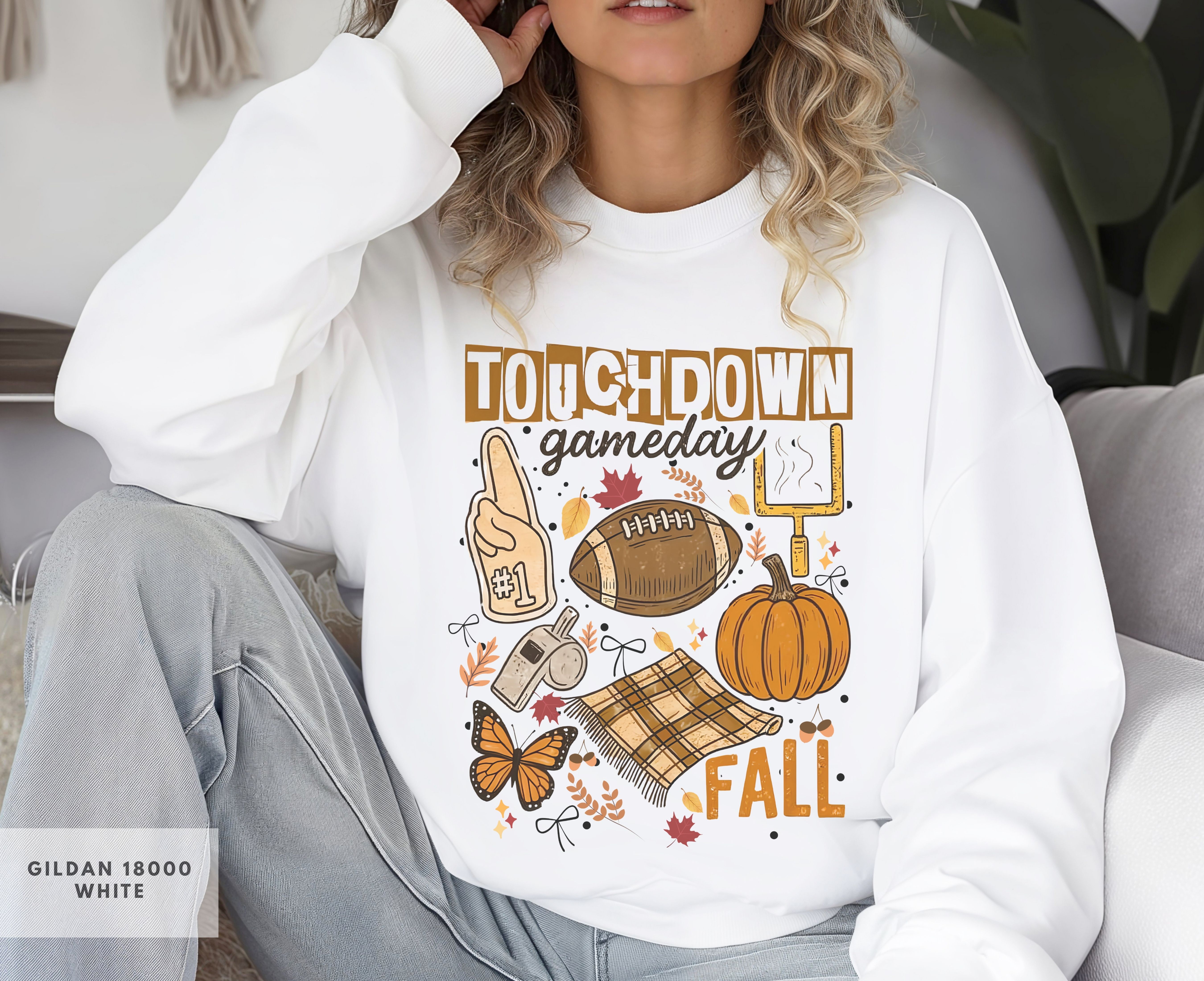 Fall Game Day Sweatshirt, Touchdown Vibes, Cozy Autumn Crewneck, Autumn Apparel, Football Fan Gear, Thanksgiving Outfit