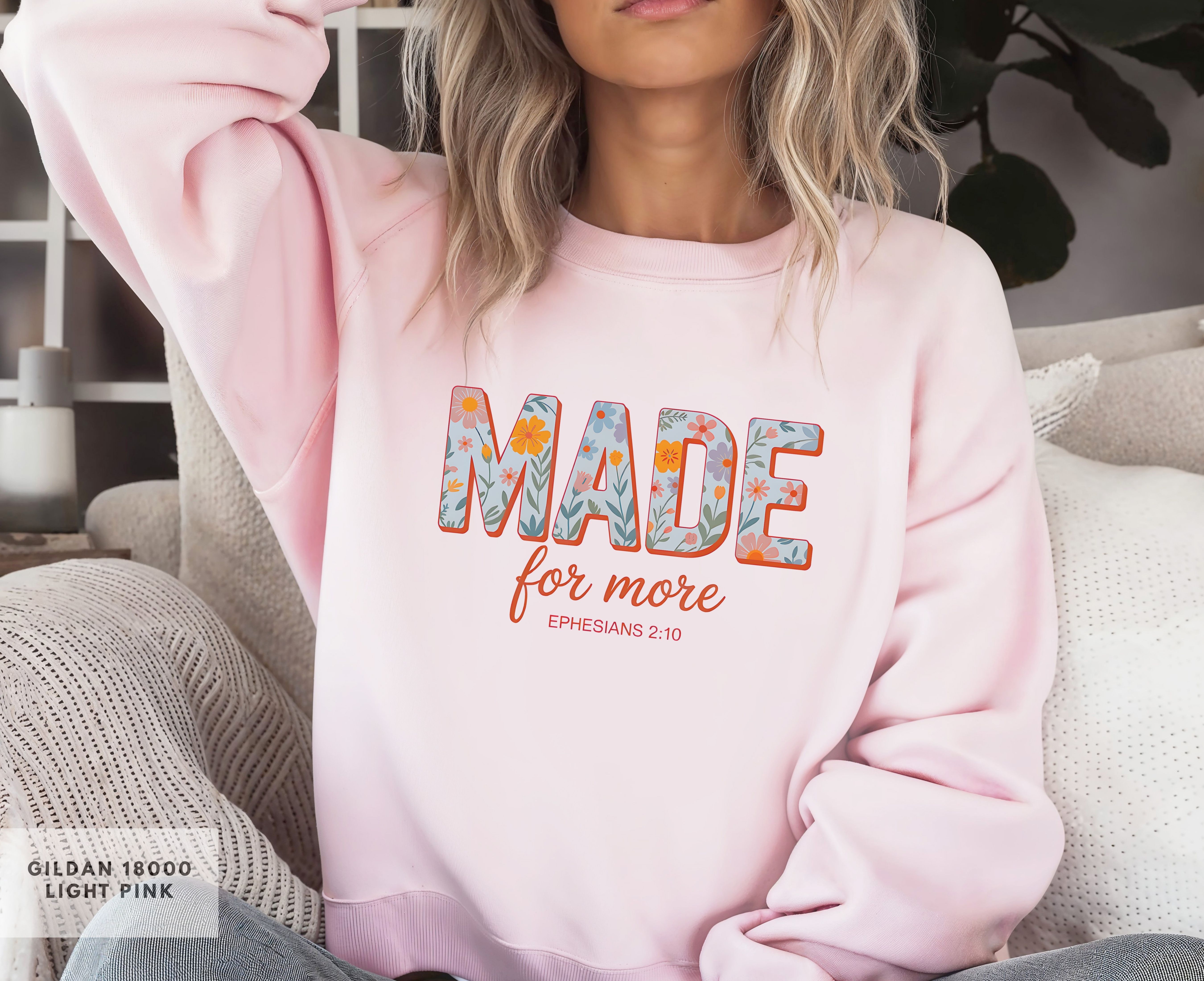 Made For More Bible Verse Crewneck Sweatshirt, Faith-Inspired Gift, Cozy Apparel for Women, Faith Girl Fashion, Ephesians 2:10 Top product thumbnail image