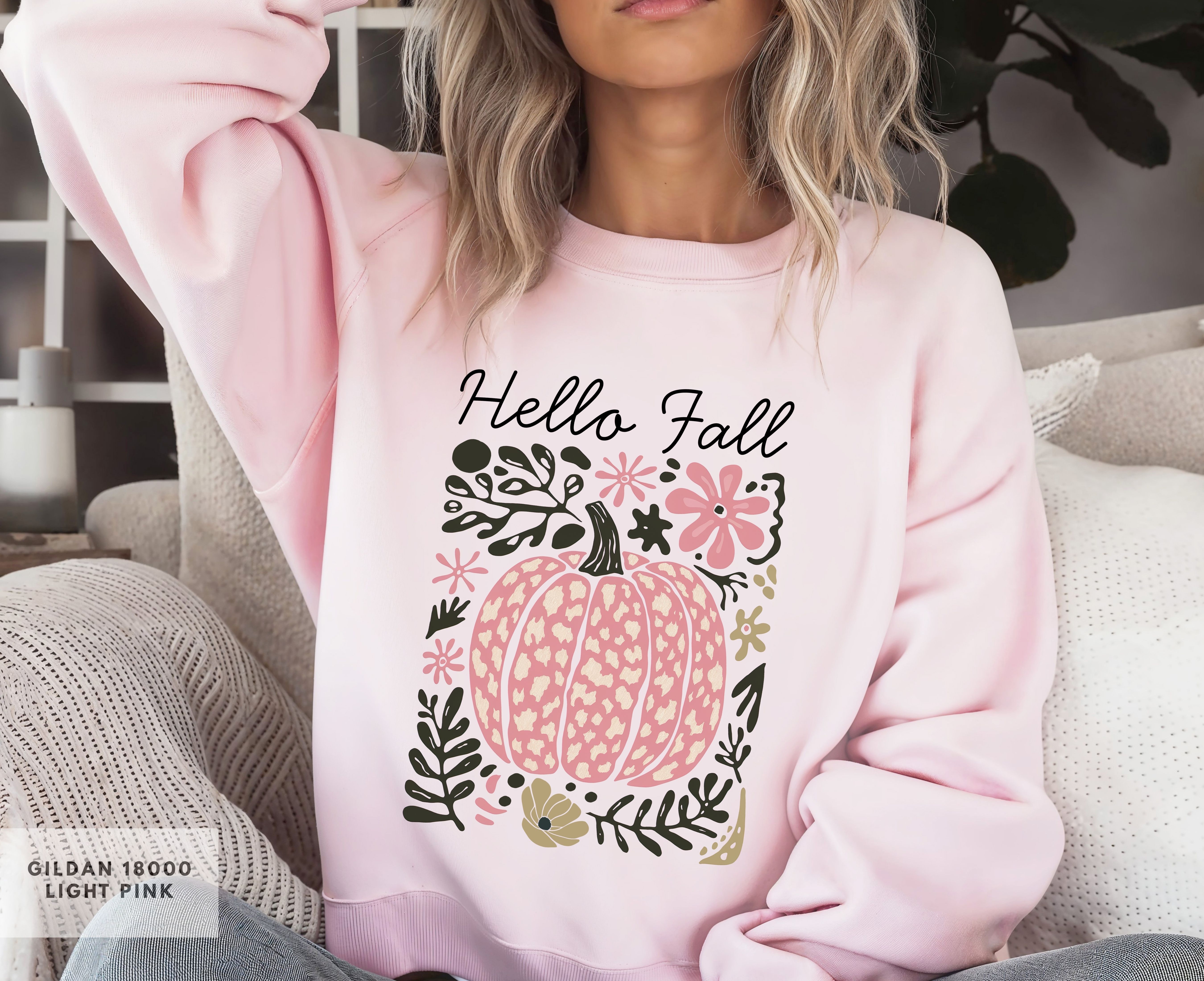 Hello Fall Pumpkin Crewneck Sweatshirt, Cozy Autumn Sweatshirt, Boho Fall Apparel, Autumn Lovers Gift, Seasonal Wardrobe Essential product thumbnail image