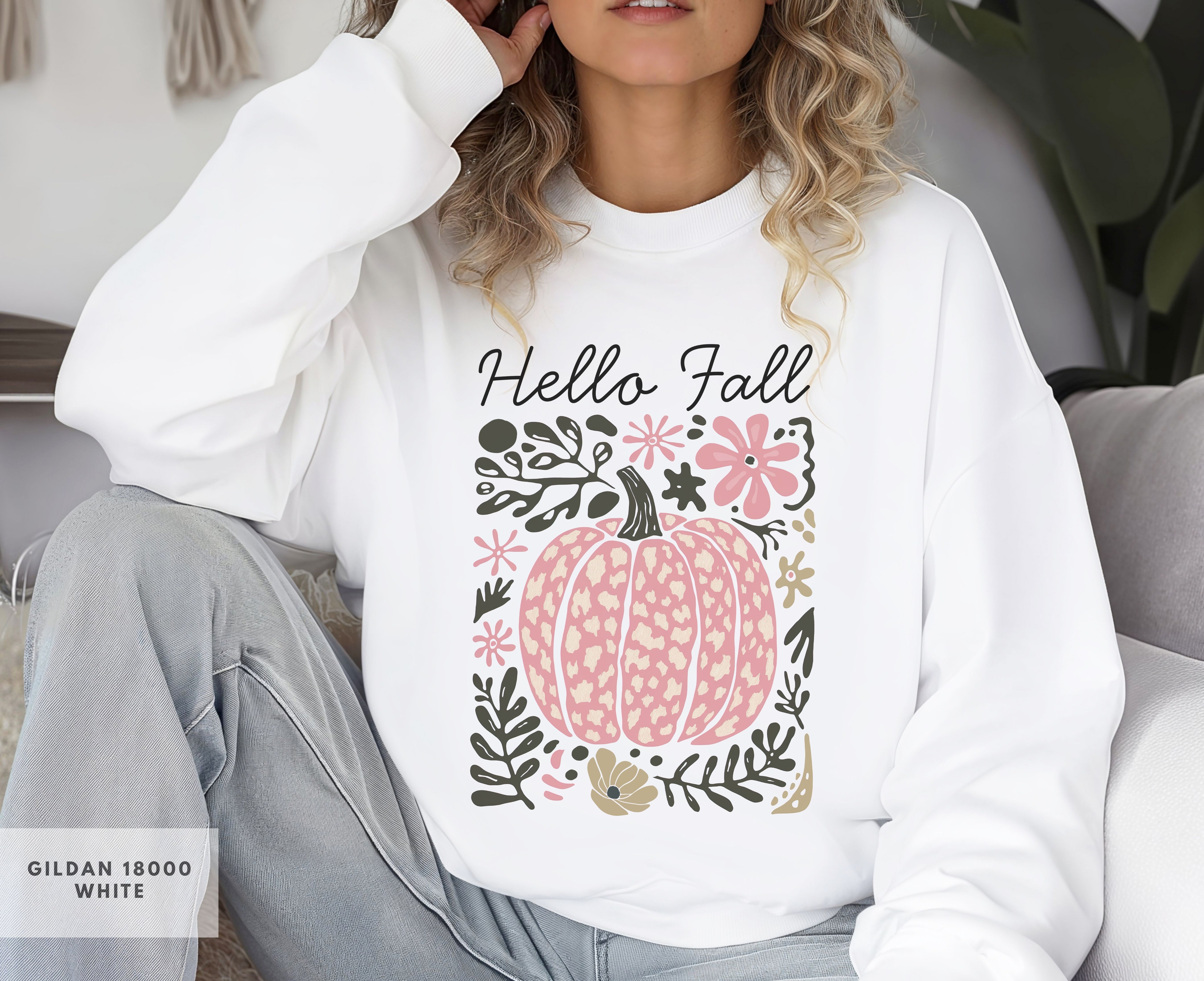 Hello Fall Pumpkin Crewneck Sweatshirt, Cozy Autumn Sweatshirt, Boho Fall Apparel, Autumn Lovers Gift, Seasonal Wardrobe Essential product thumbnail image