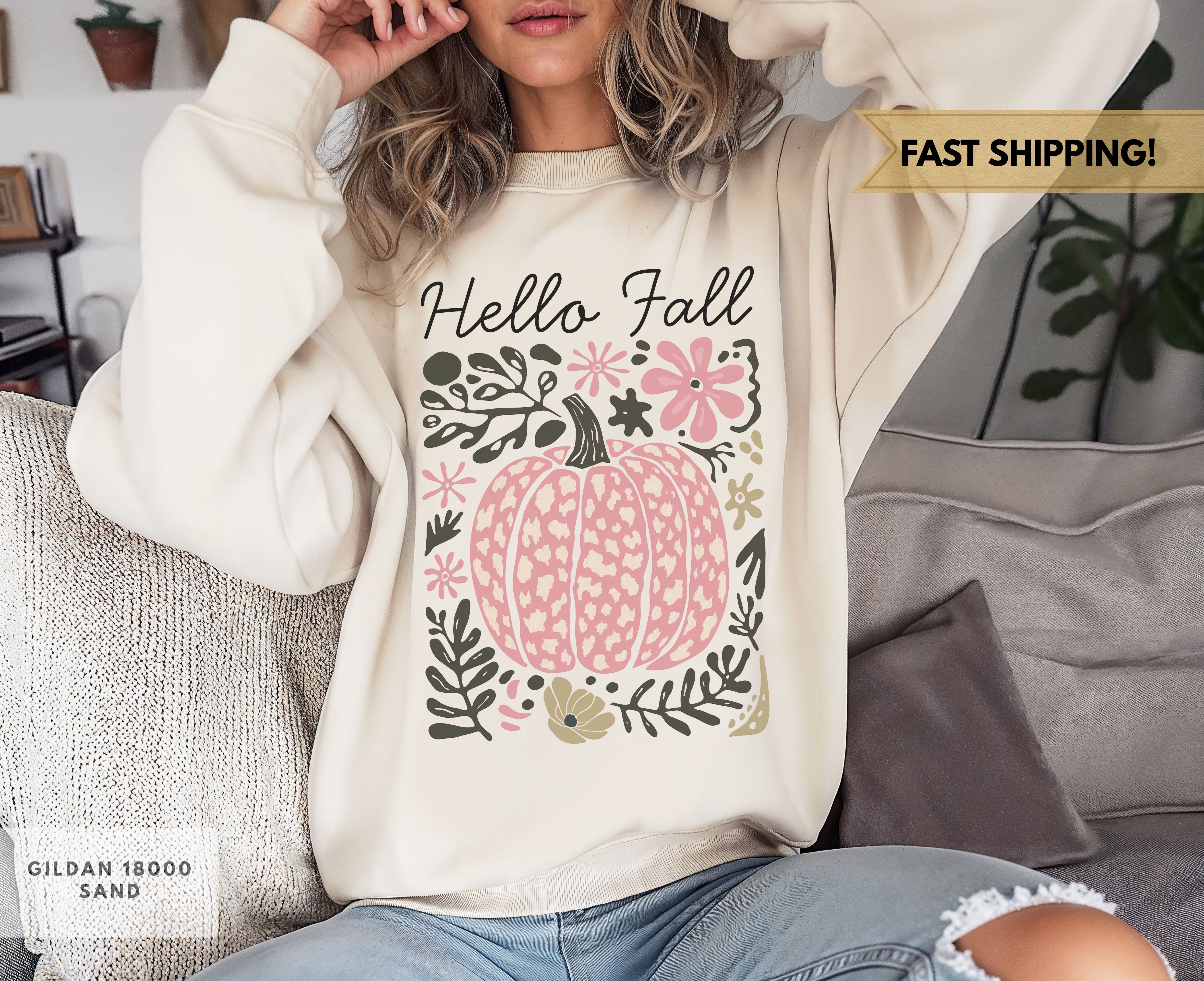 Hello Fall Pumpkin Crewneck Sweatshirt, Cozy Autumn Sweatshirt, Boho Fall Apparel, Autumn Lovers Gift, Seasonal Wardrobe Essential product thumbnail image Hello Fall Pumpkin Crewneck Sweatshirt, Cozy Autumn Sweatshirt, Boho Fall Apparel, Autumn Lovers Gift, Seasonal Wardrobe Essential product thumbnail image