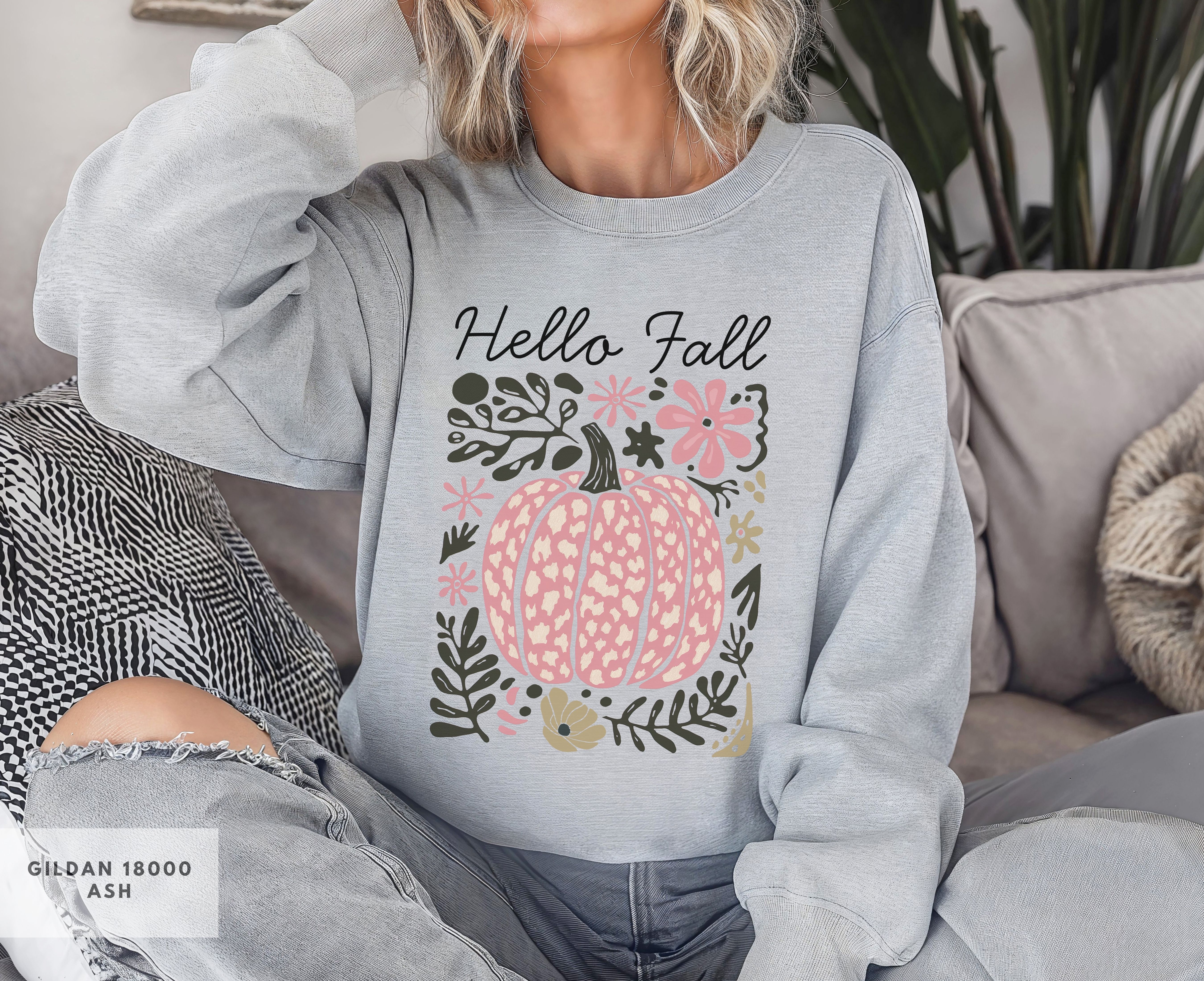 Hello Fall Pumpkin Crewneck Sweatshirt, Cozy Autumn Sweatshirt, Boho Fall Apparel, Autumn Lovers Gift, Seasonal Wardrobe Essential product thumbnail image Hello Fall Pumpkin Crewneck Sweatshirt, Cozy Autumn Sweatshirt, Boho Fall Apparel, Autumn Lovers Gift, Seasonal Wardrobe Essential product thumbnail image